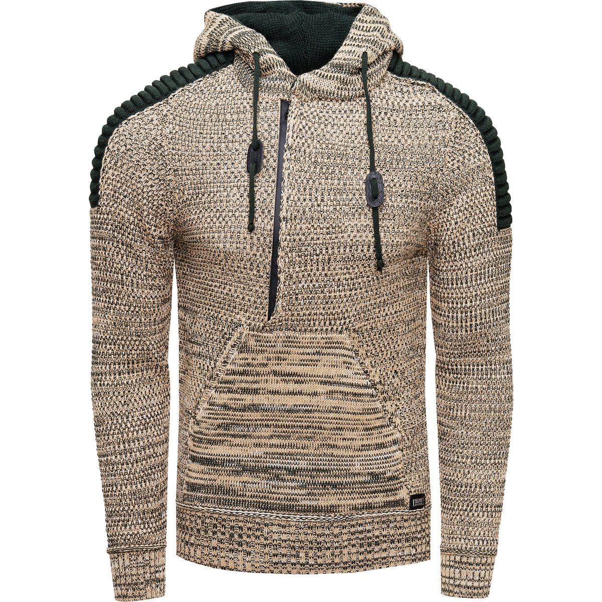 Grobstrick-Hoodie mit Halbreißverschluss