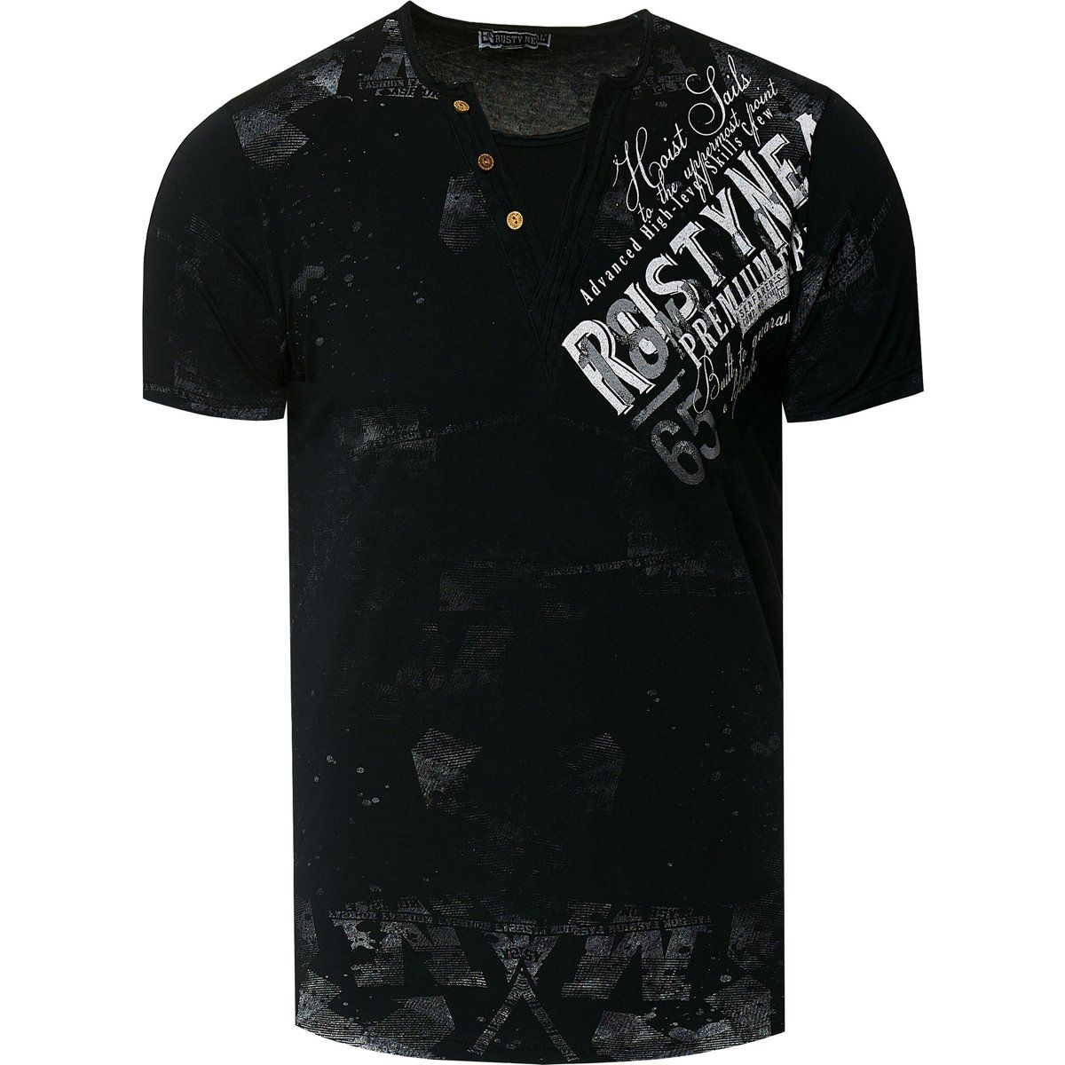 T-Shirt mit verwaschenem Grafikdruck und V-Ausschnitt