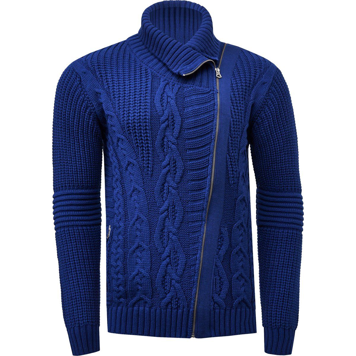 Grobstrick-Pullover mit asymmetrischem Reißverschluss