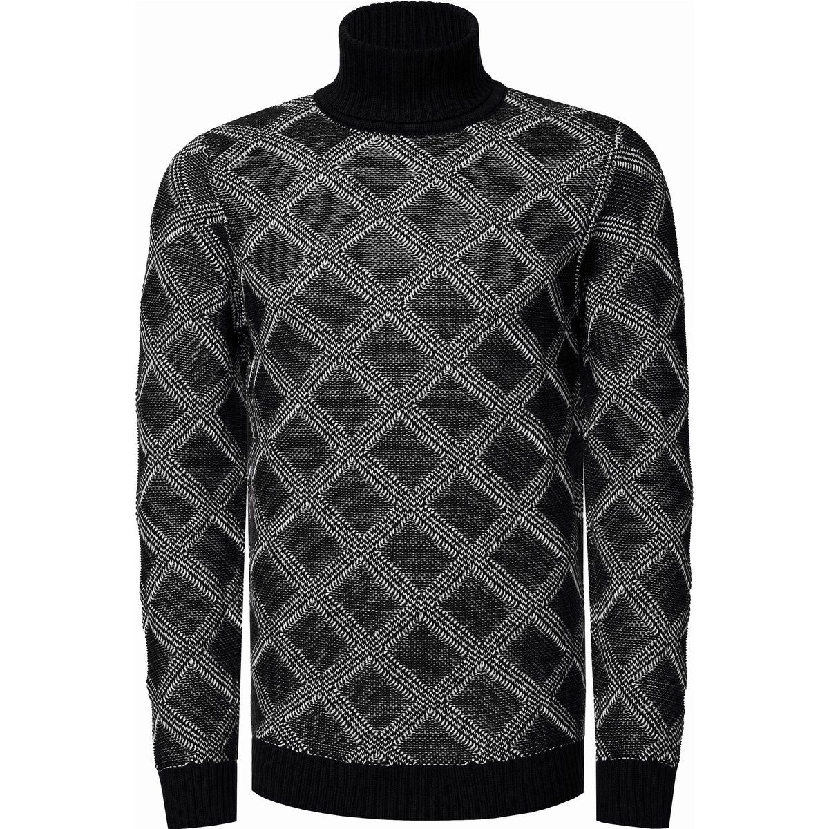 Strukturierter Rollkragenpullover mit Rautenmuster