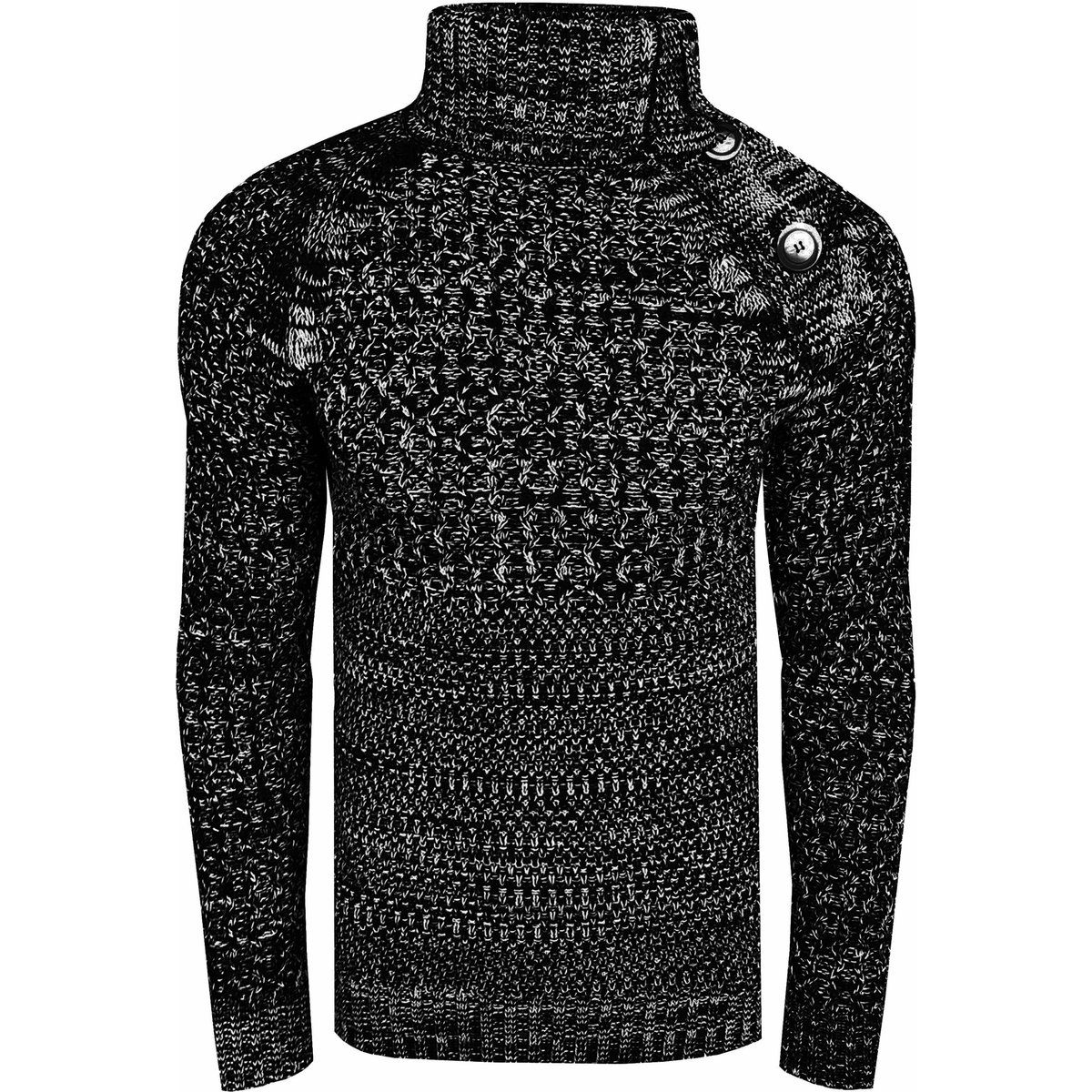 Strukturierter Strick-Rollkragenpullover mit Knopfleiste