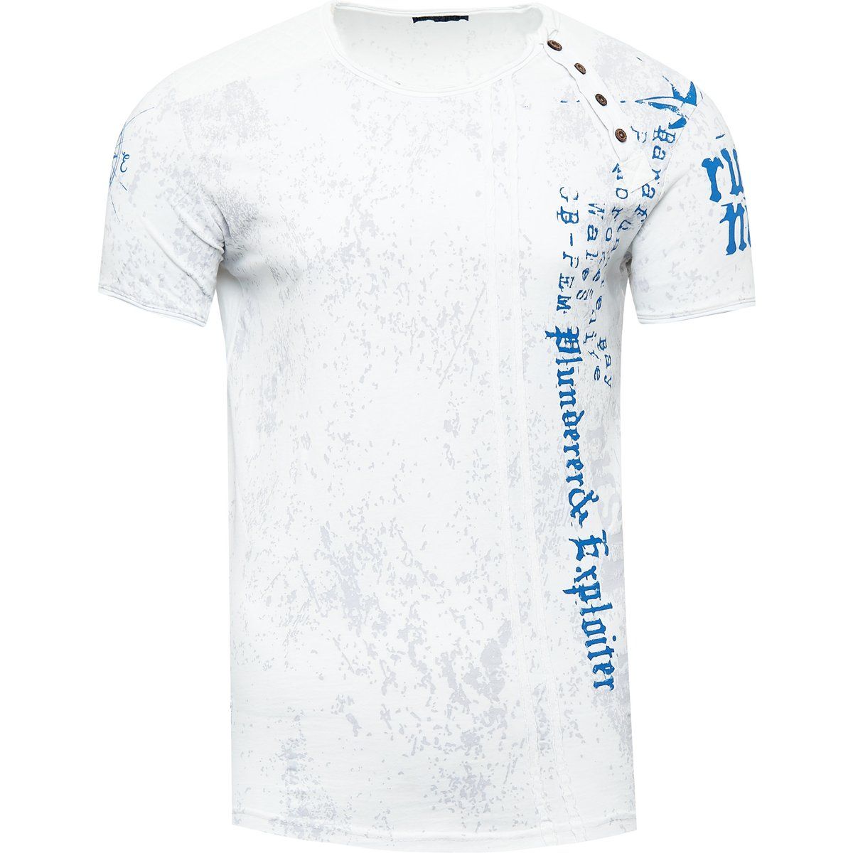 T-Shirt mit Print und Knopfleiste