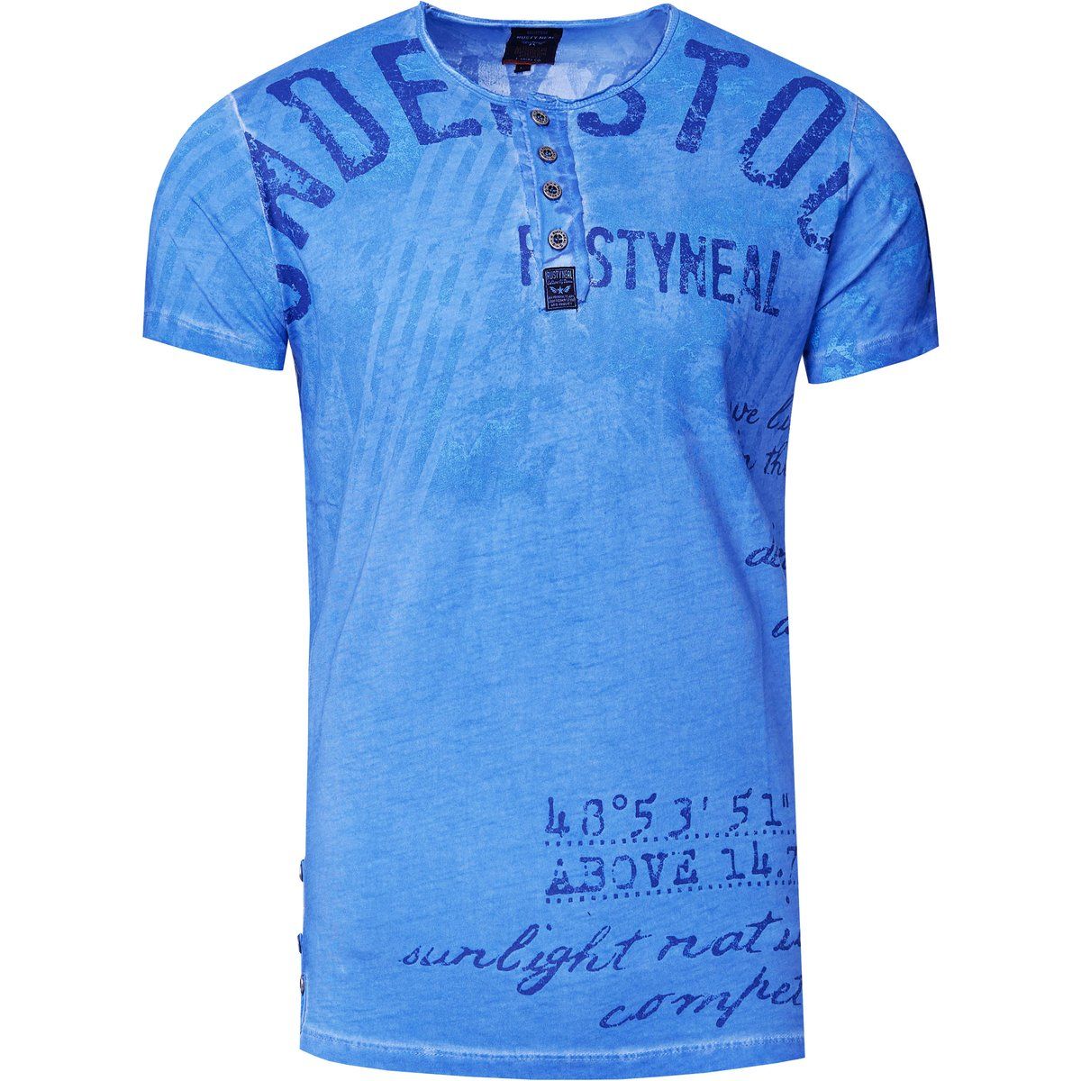T-Shirt mit Distressed-Print und Knopfleiste
