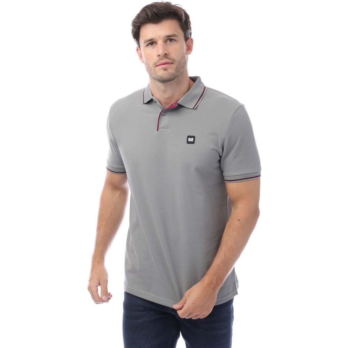 Herren Grau Baumwoll-Piqué-Poloshirt