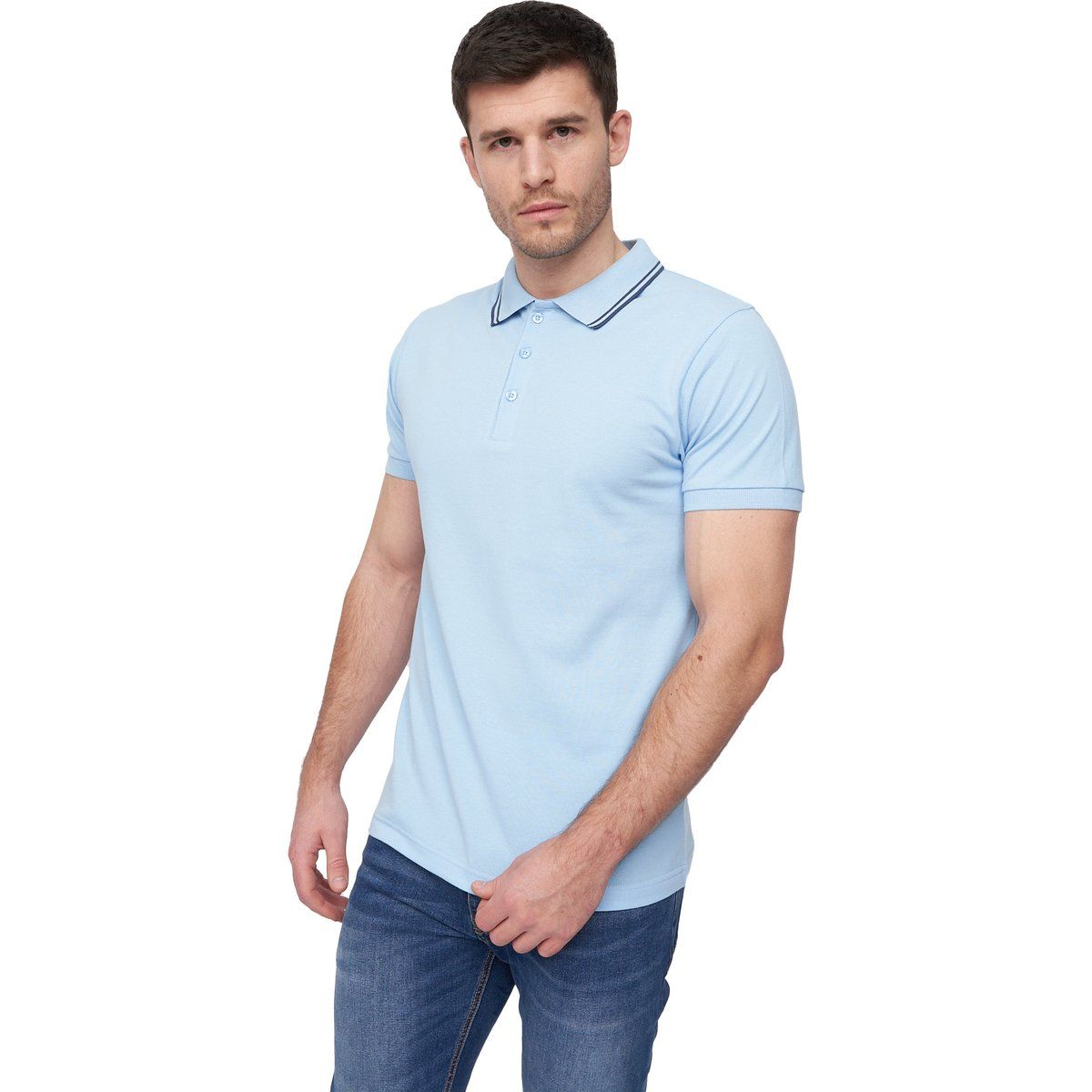 Herren Poloshirt mit Streifenkragen, kurze Ärmel
