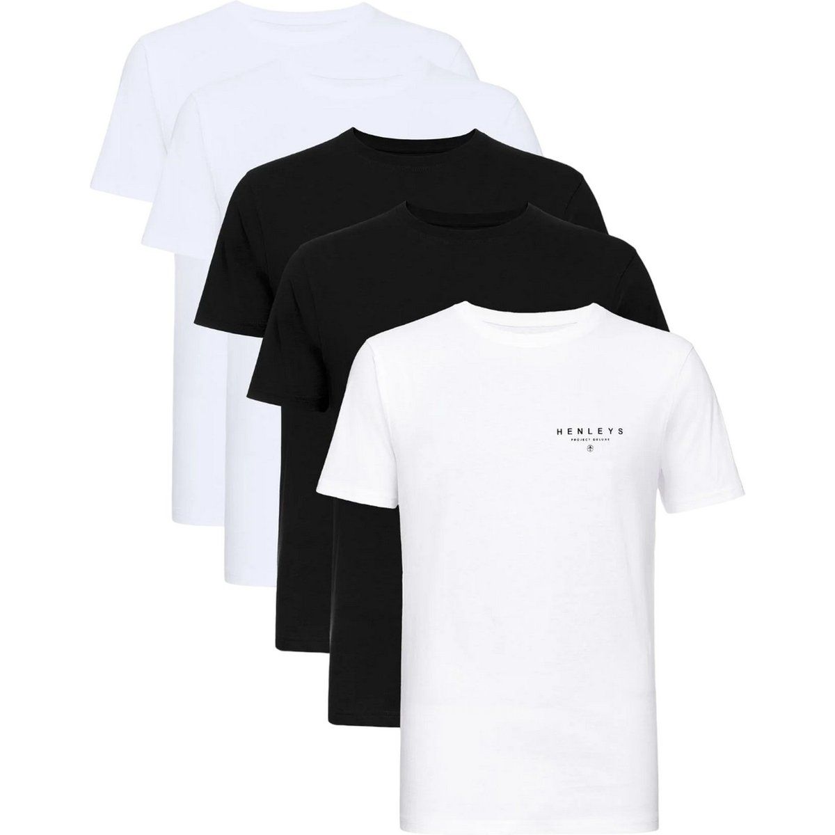 Henleys - "Hencinq A" T-Shirt für Herren(5er-Pack) (Weiß/Schwarz)