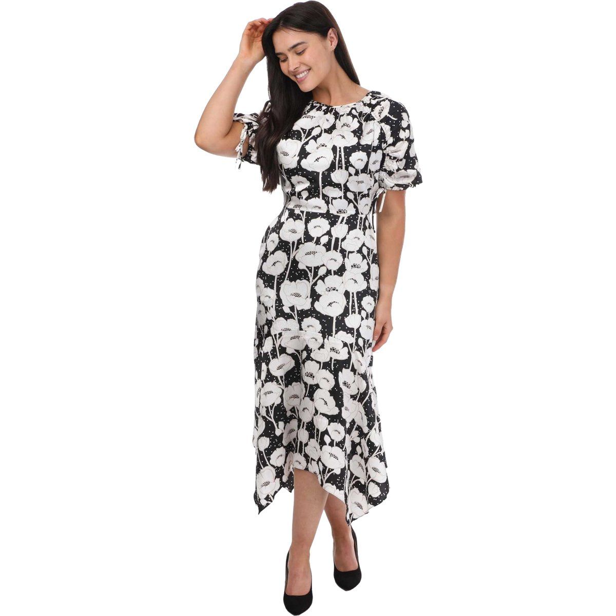 Geblümtes Midikleid mit Puffärmeln