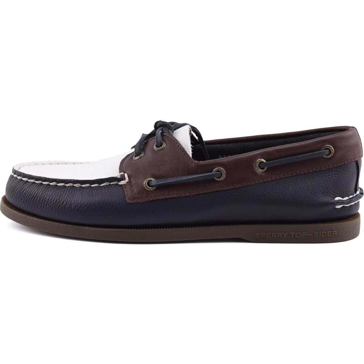 Sperry Authentic Original 2 Eye Herren Bootsschuhe Aus Leder In Marineblau/Weiß/Braun