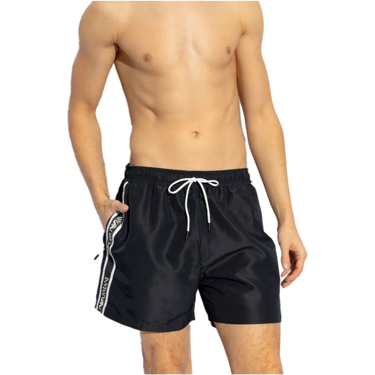 Schwarze Herren Badehose mit Logo-Streifen
