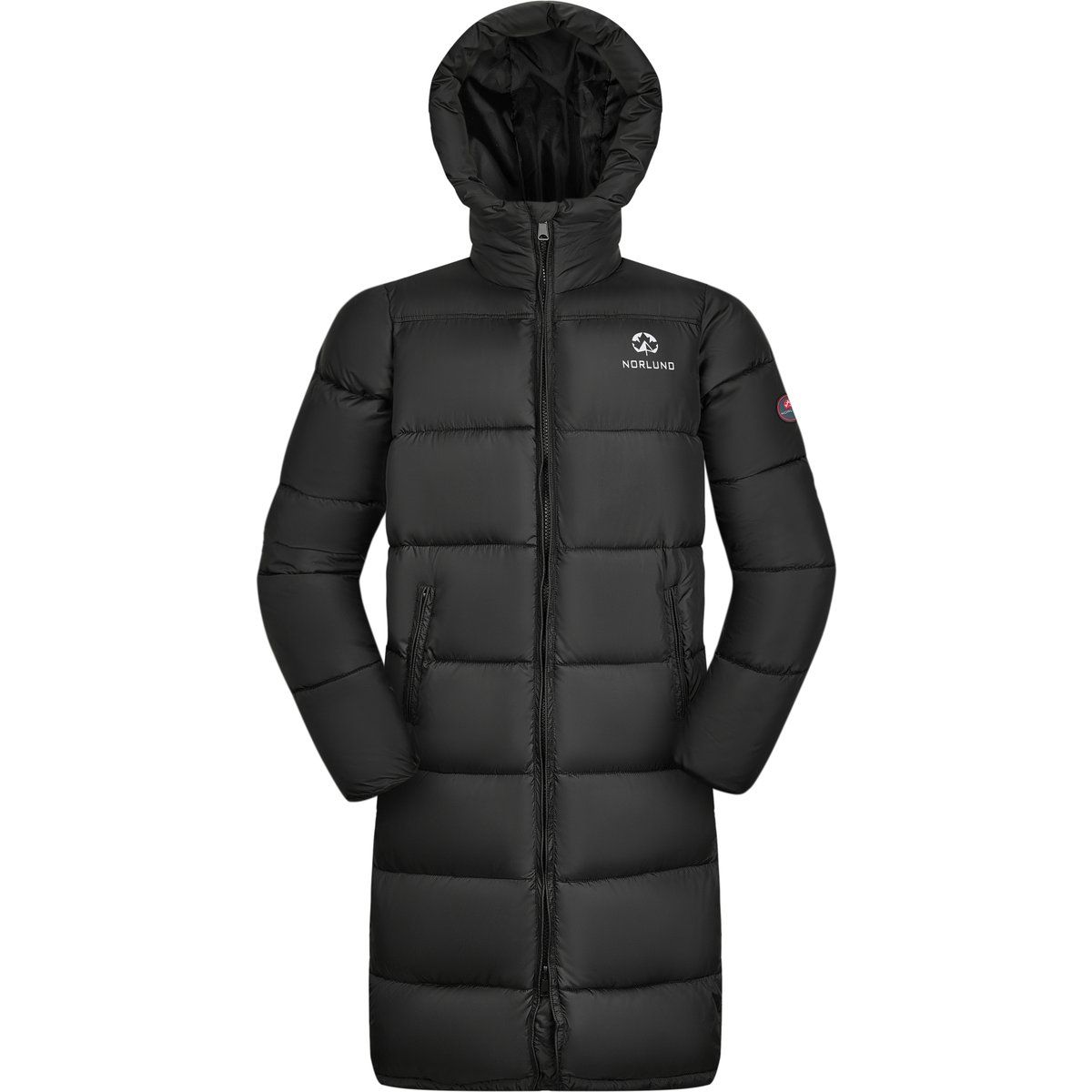 Langer gesteppter Parka mit Kapuze