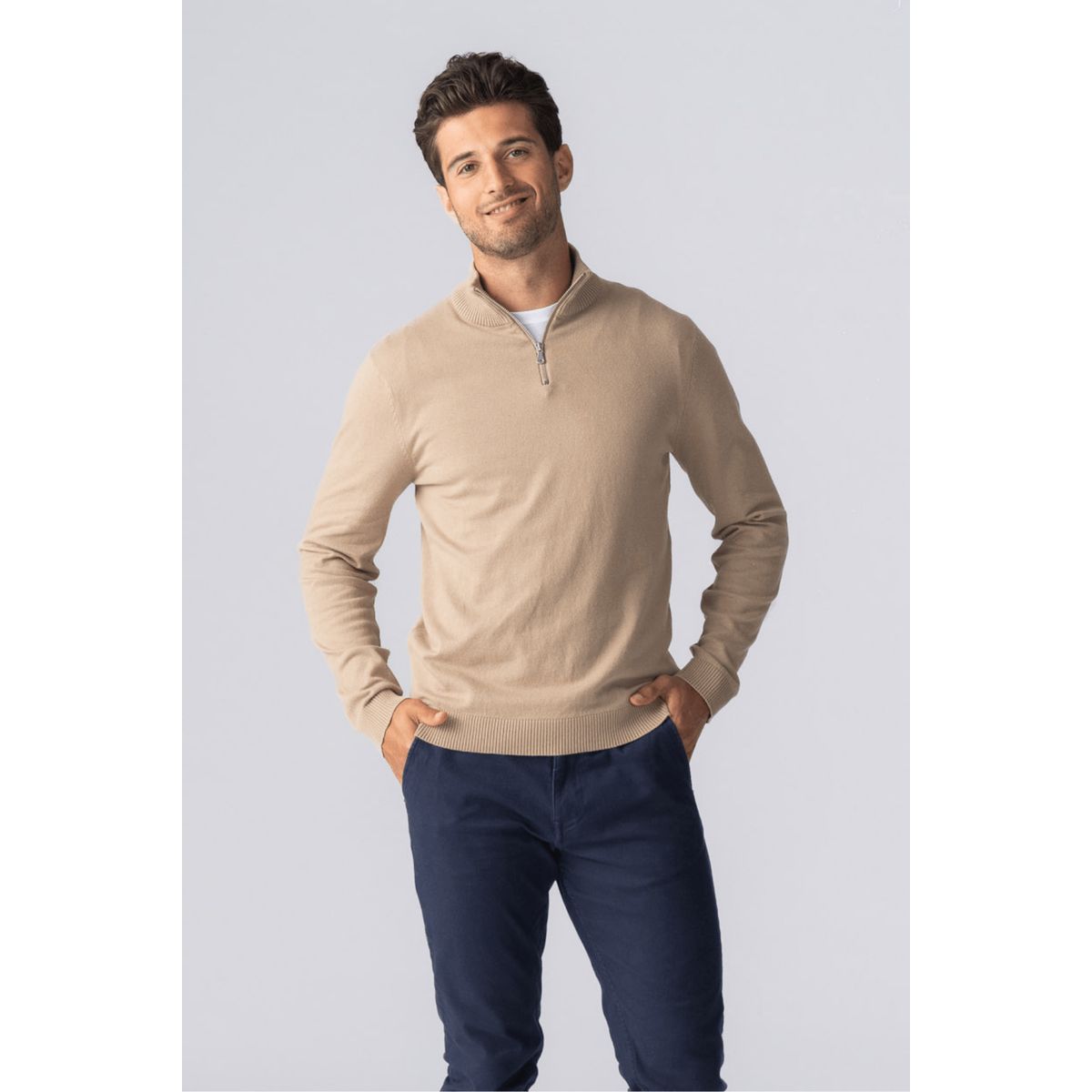 Pullover mit halbem Reißverschluss in Sand