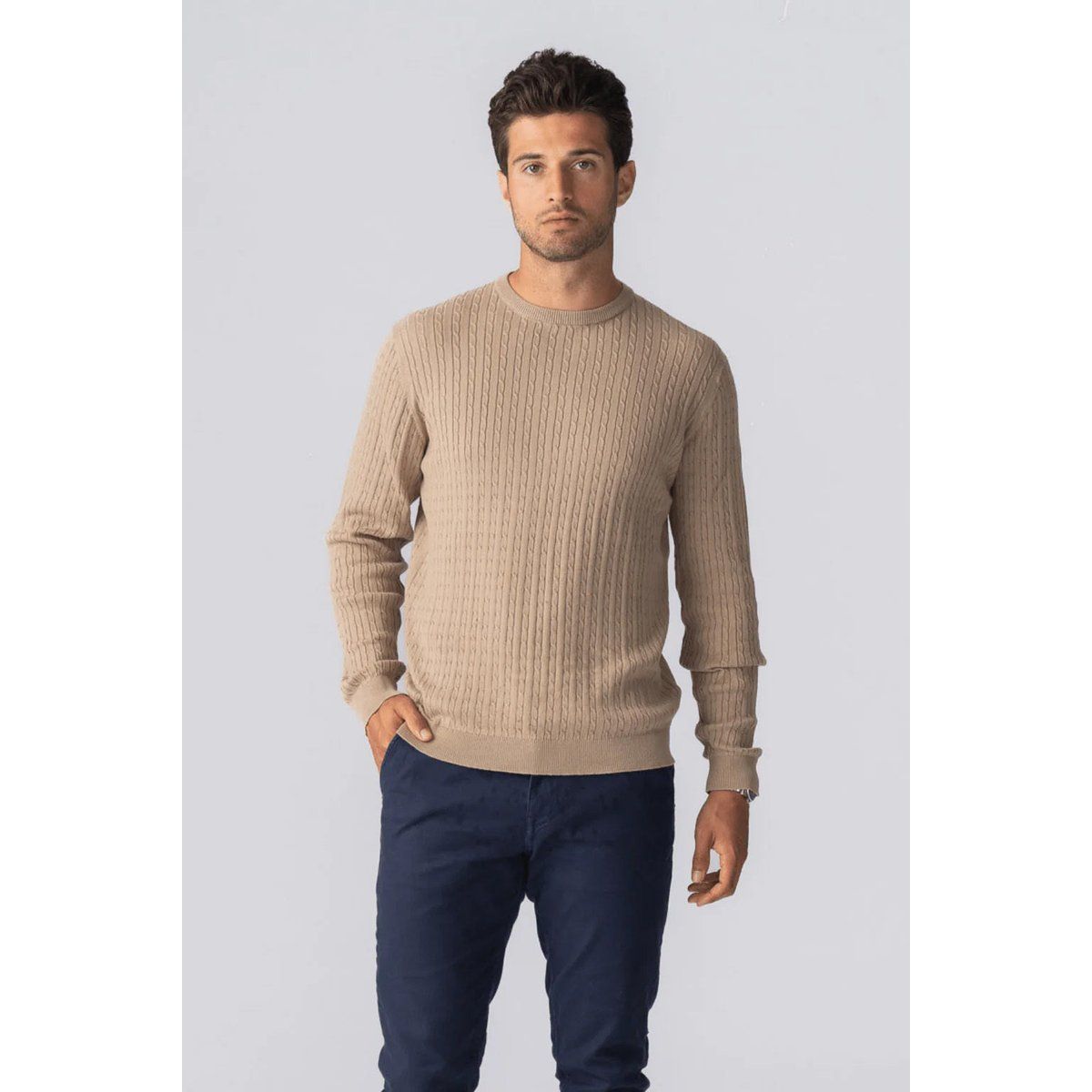 Herren Zopfmuster Rundhals Pullover