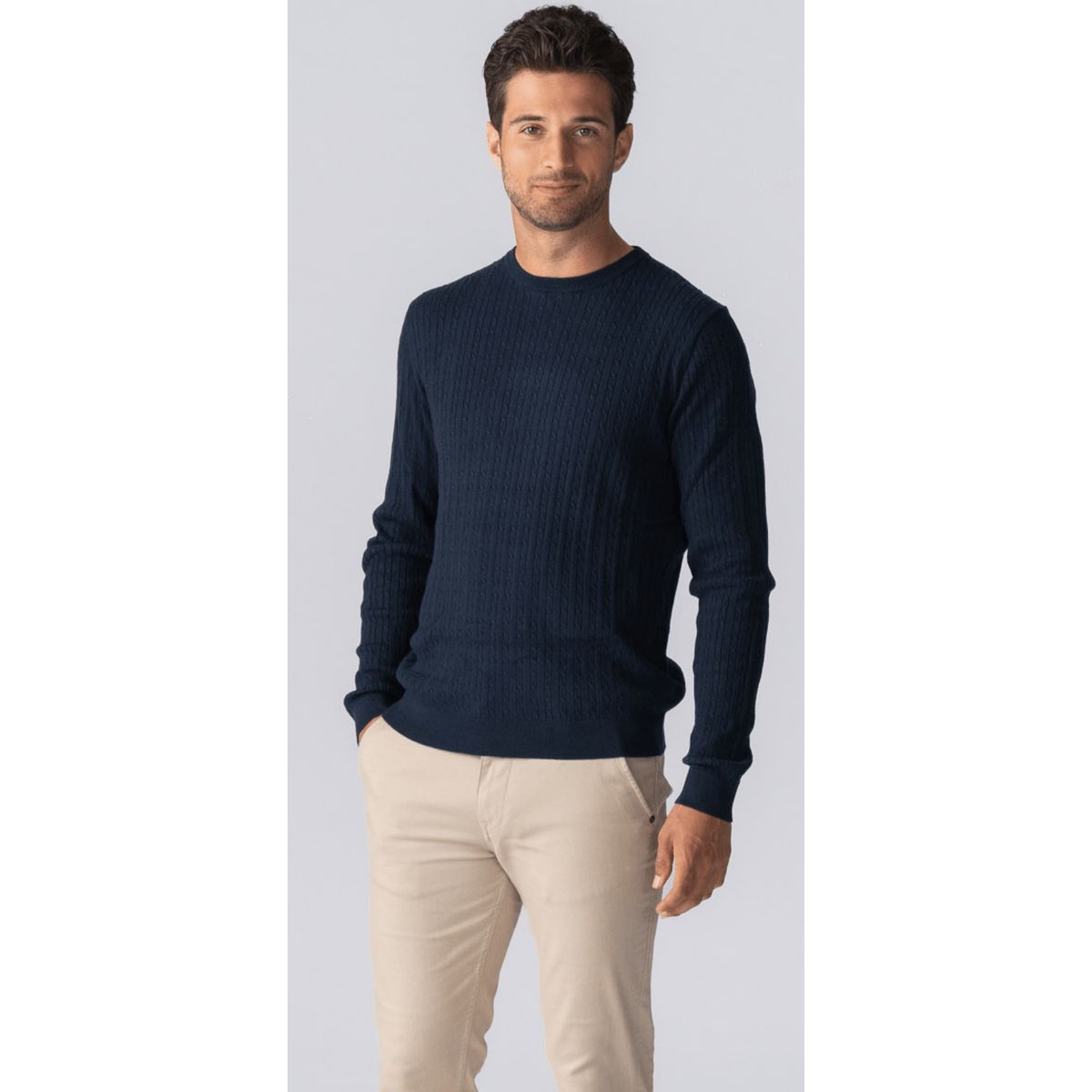Herren Zopfmuster Rundhals Pullover