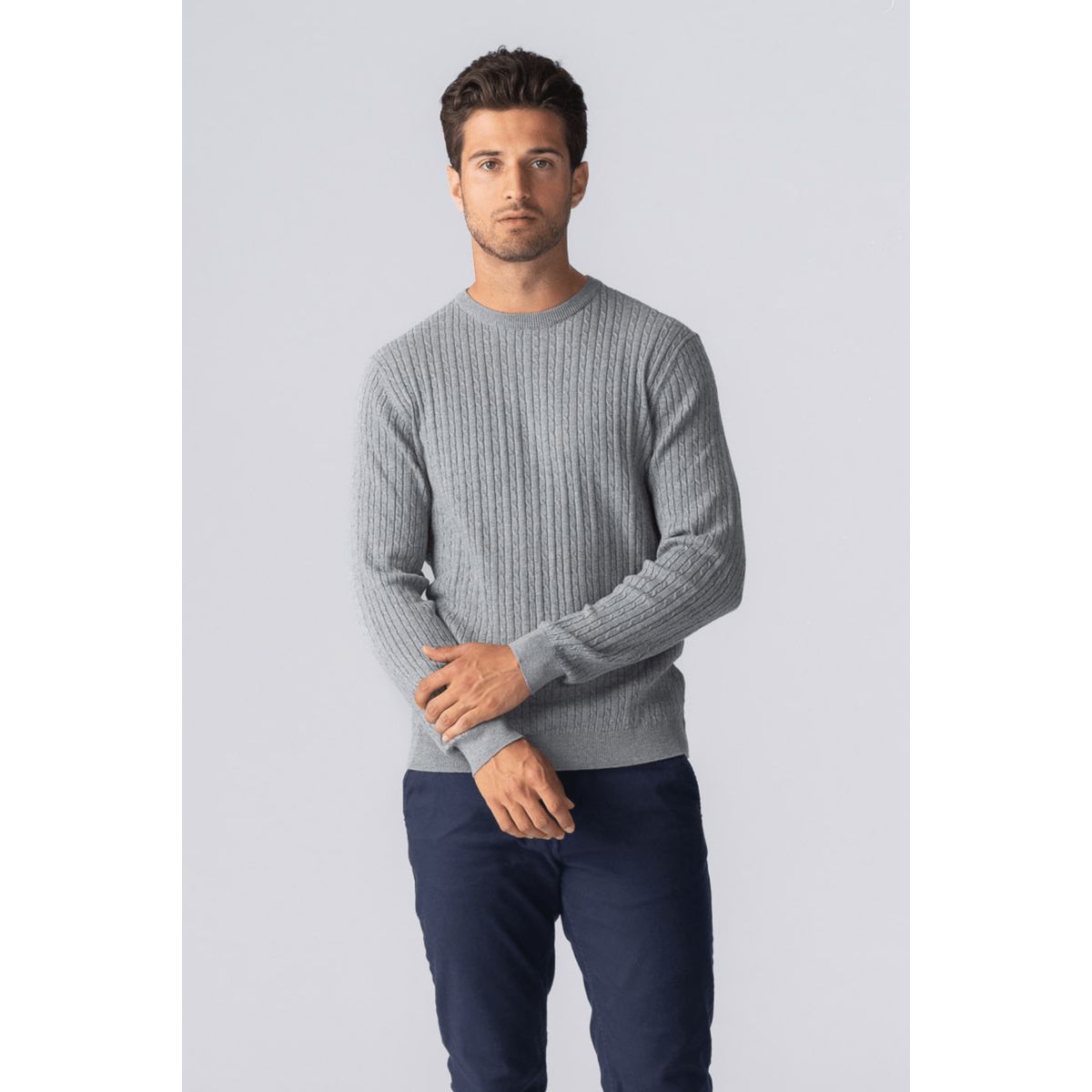 Herren Zopfmuster Rundhals Strickpullover