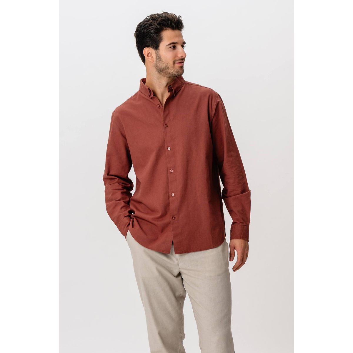 Herren Leinenmischung Button-Down Hemd