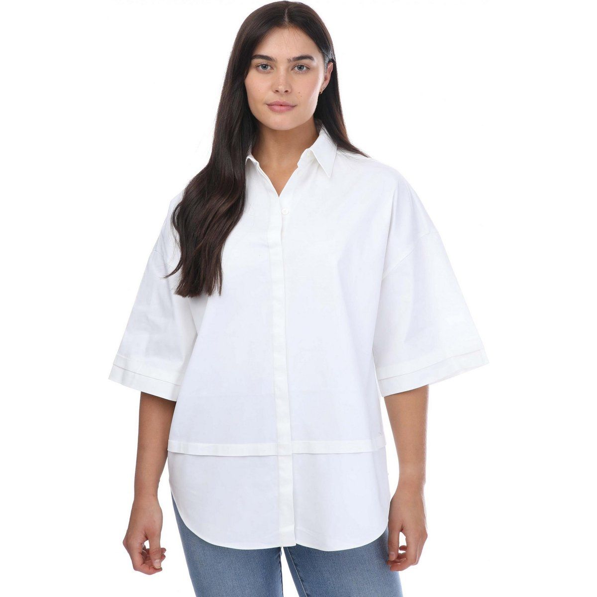 Übergroßes Button-Down-Hemd mit 3/4-Ärmeln