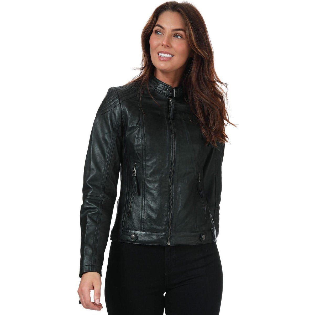 Klassische Damen Leder Bikerjacke