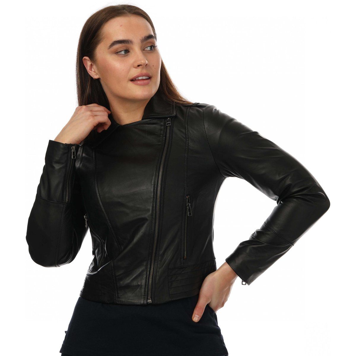 Figurbetonte Asymmetrische Lederjacke mit Reißverschluss