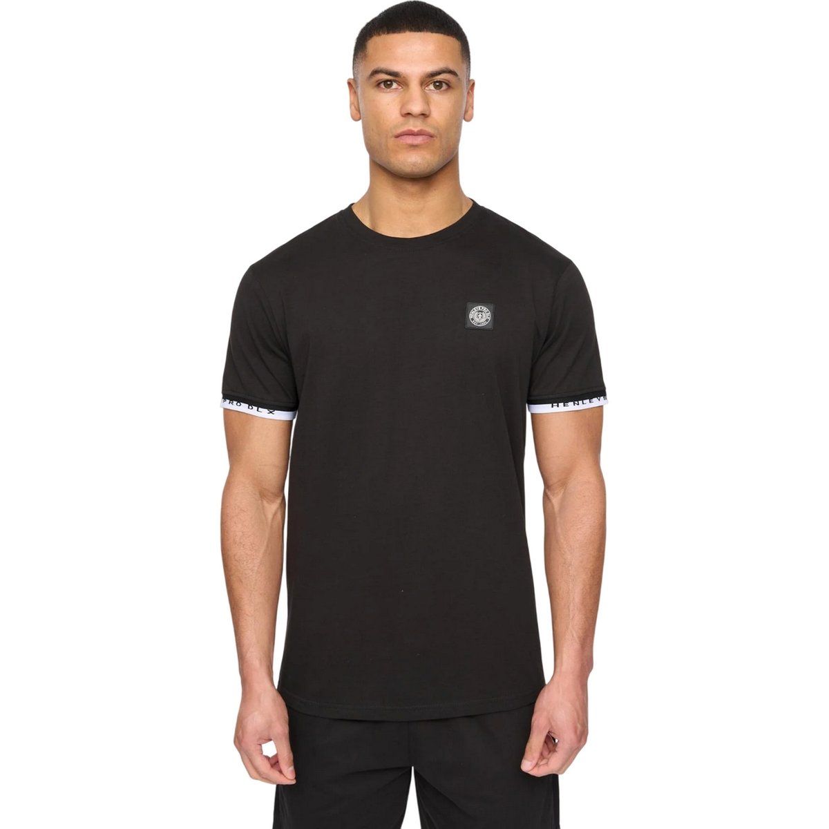 Herren einfarbiges schwarzes T-Shirt mit Rundhalsausschnitt