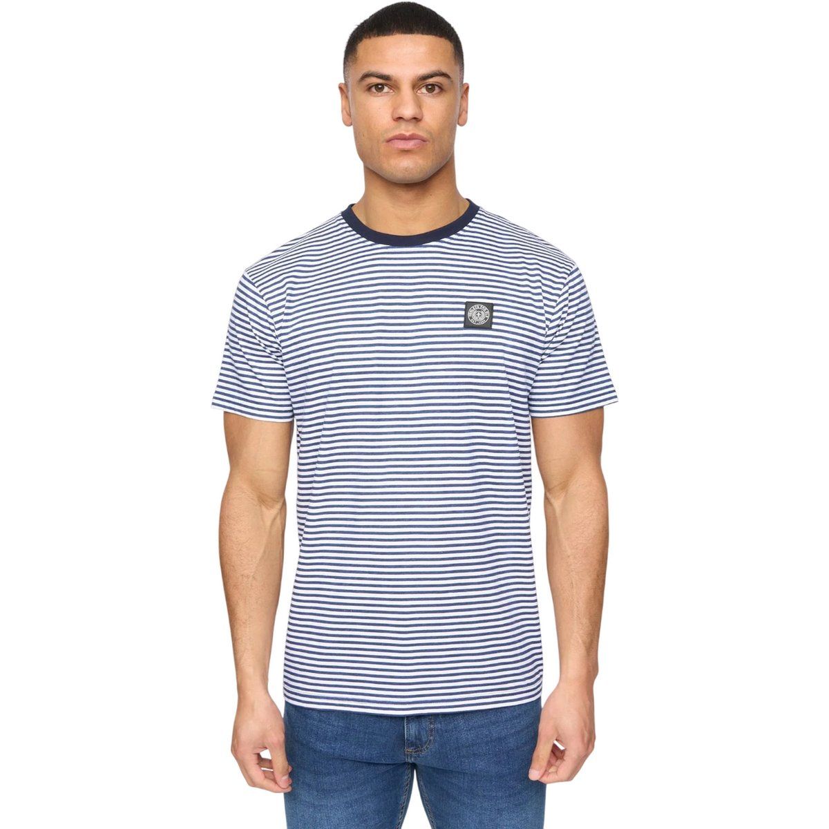 Gestreiftes Baumwoll-T-Shirt mit Rundhalsausschnitt