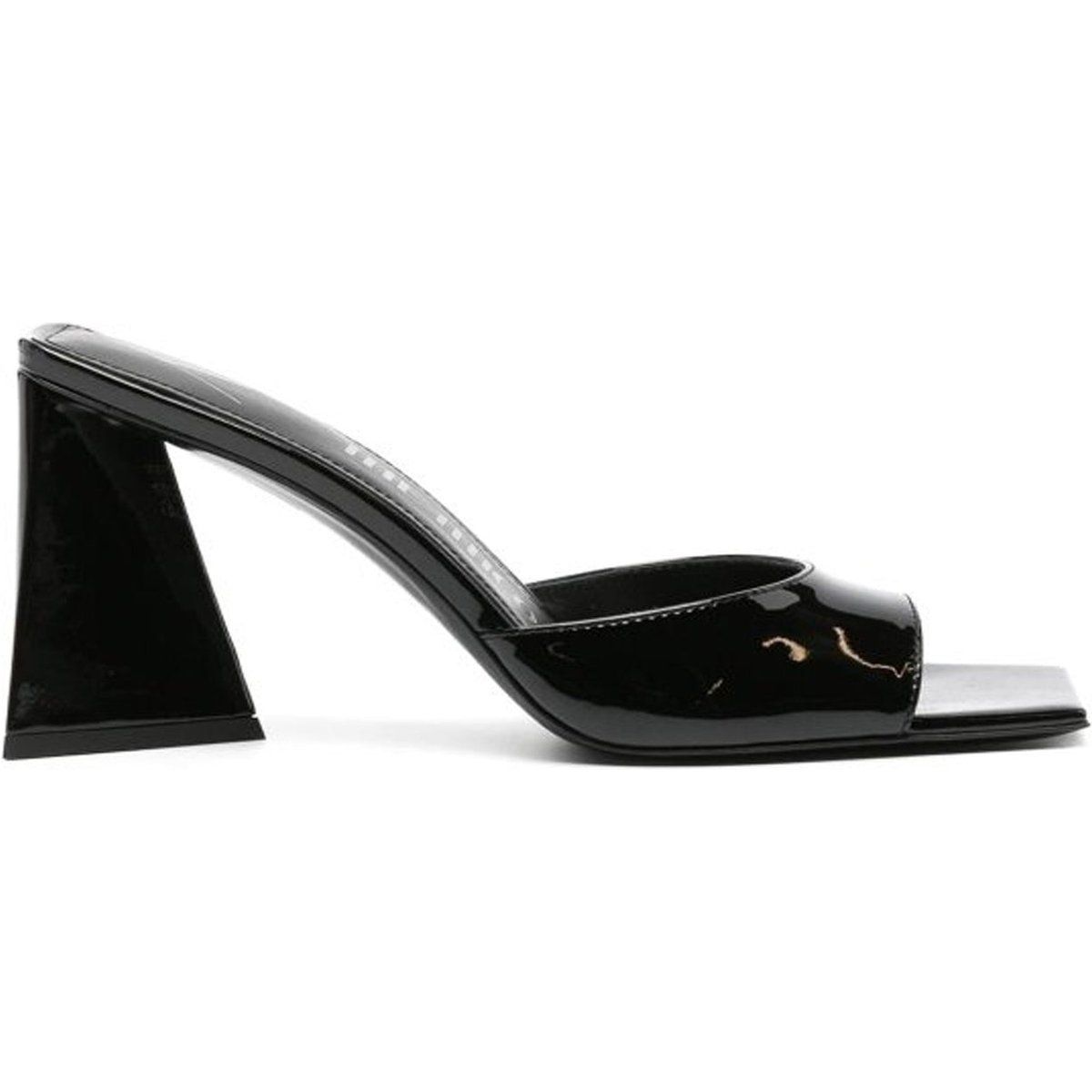 Schwarze Mules mit Absatz aus Lackleder