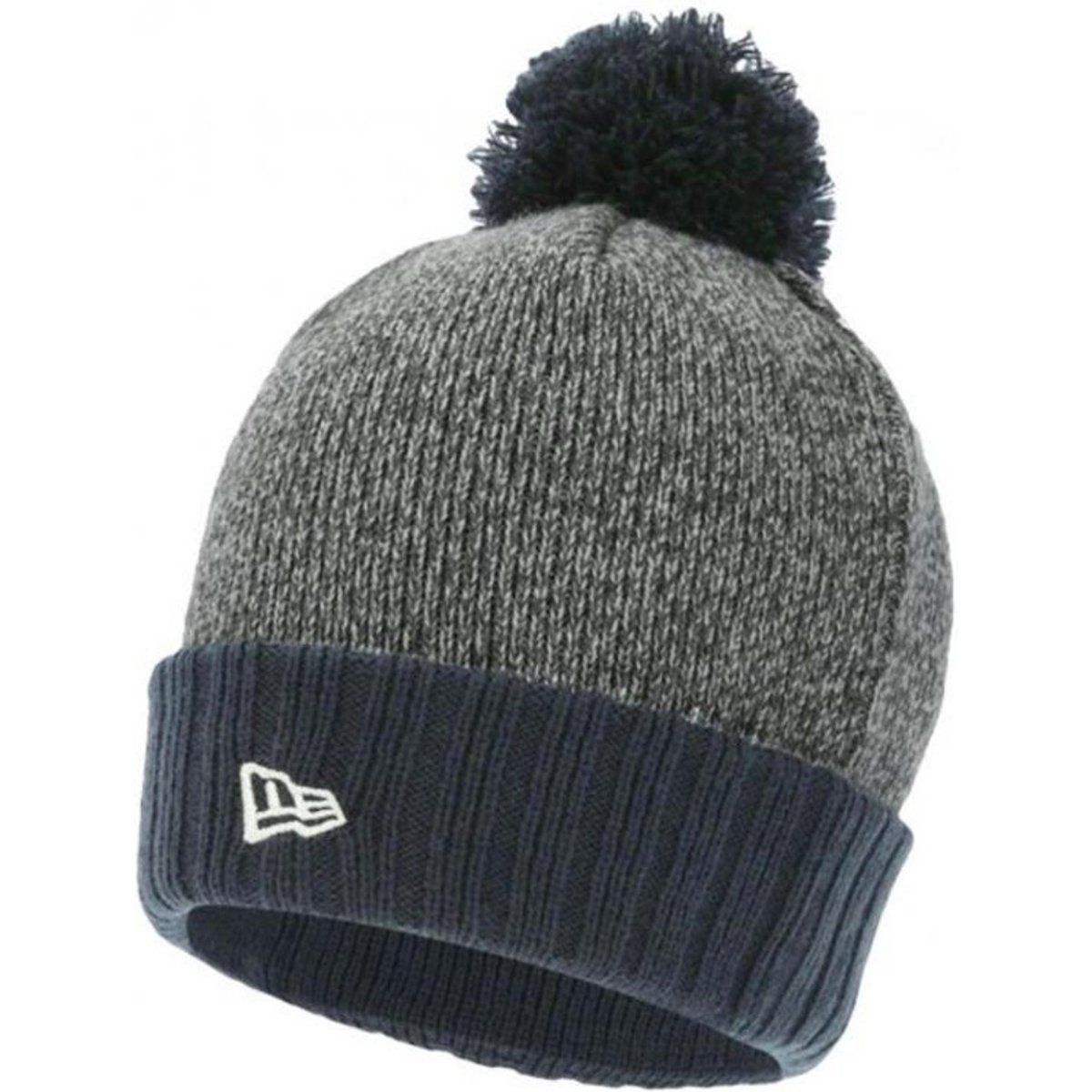 Zweifarbige Strickmütze mit Bommel