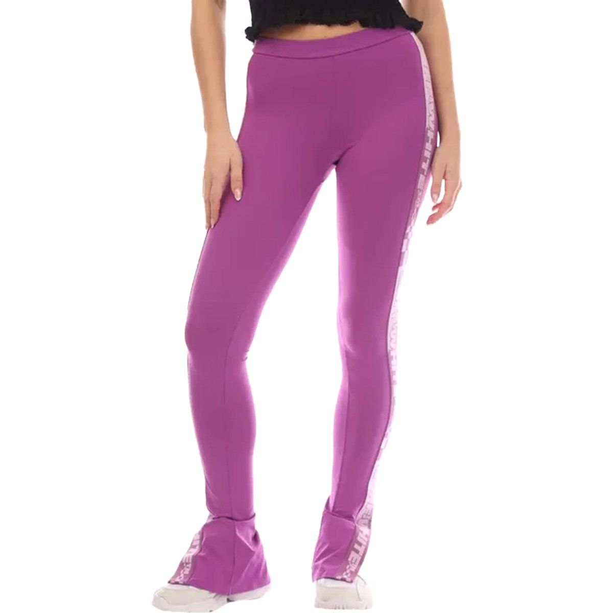 Lila Steg Leggings mit Logo-Streifen