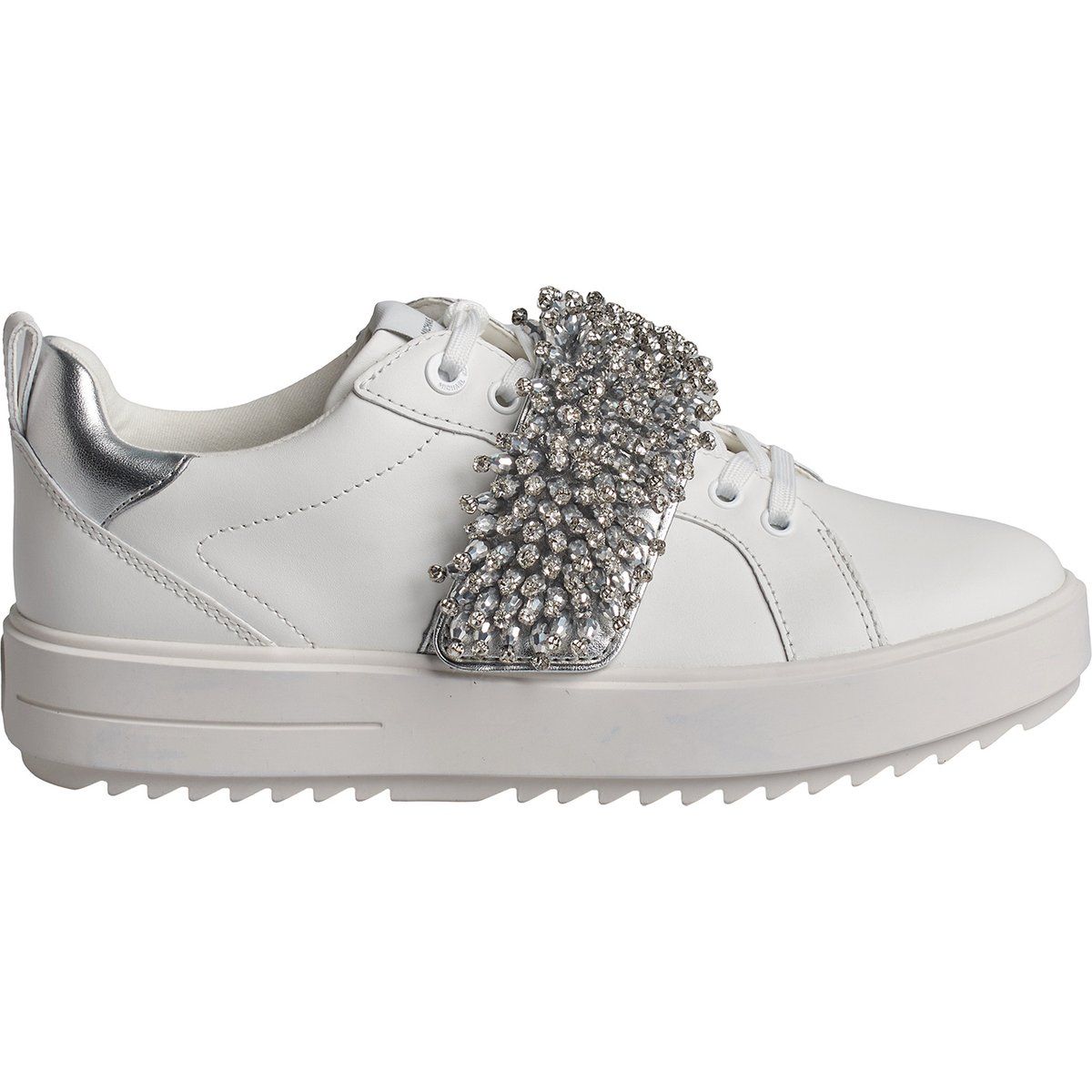 Kristallverzierte Leder-Sneaker mit niedrigem Schaft