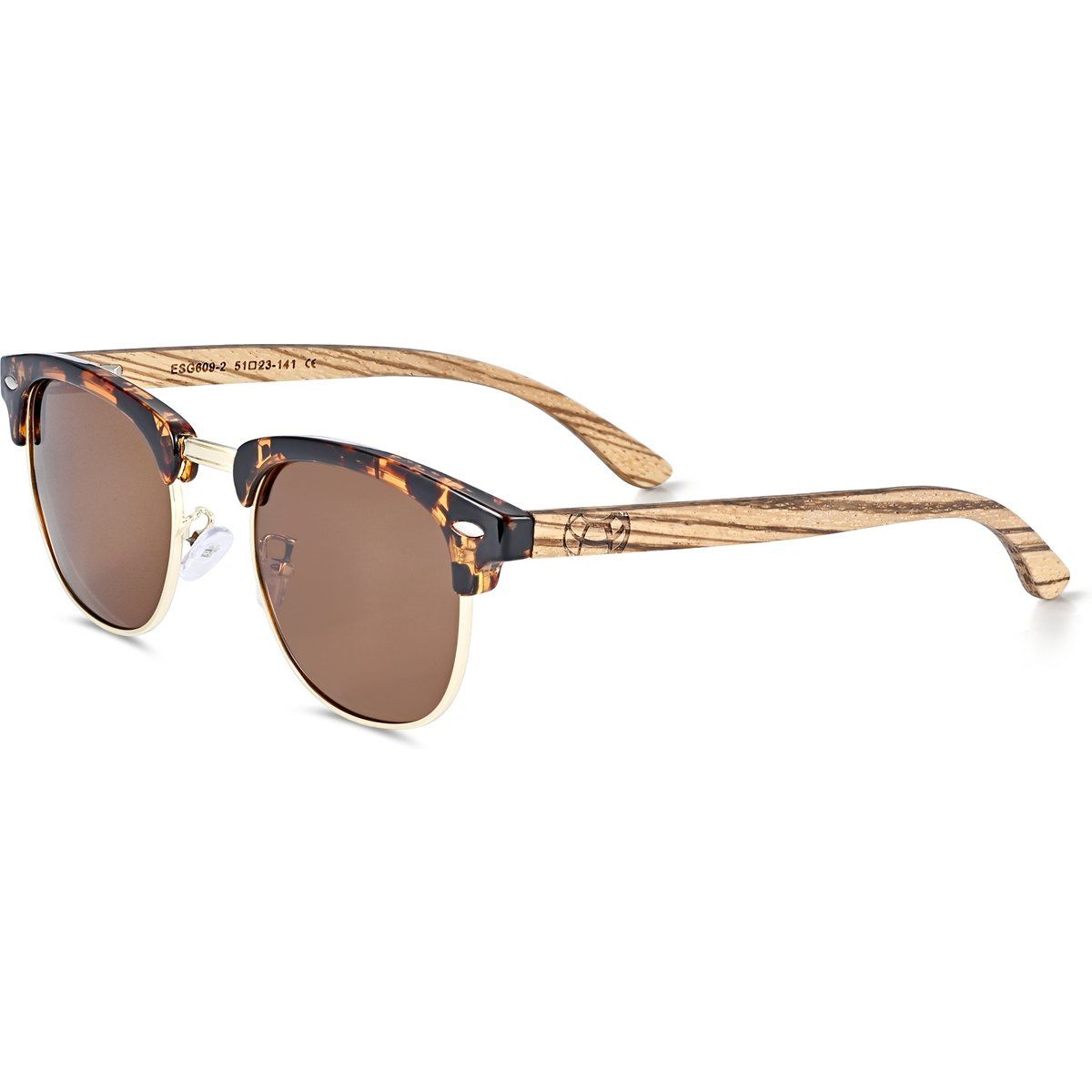 Sonnenbrille im Clubmaster-Stil mit Zebraholzrahmen