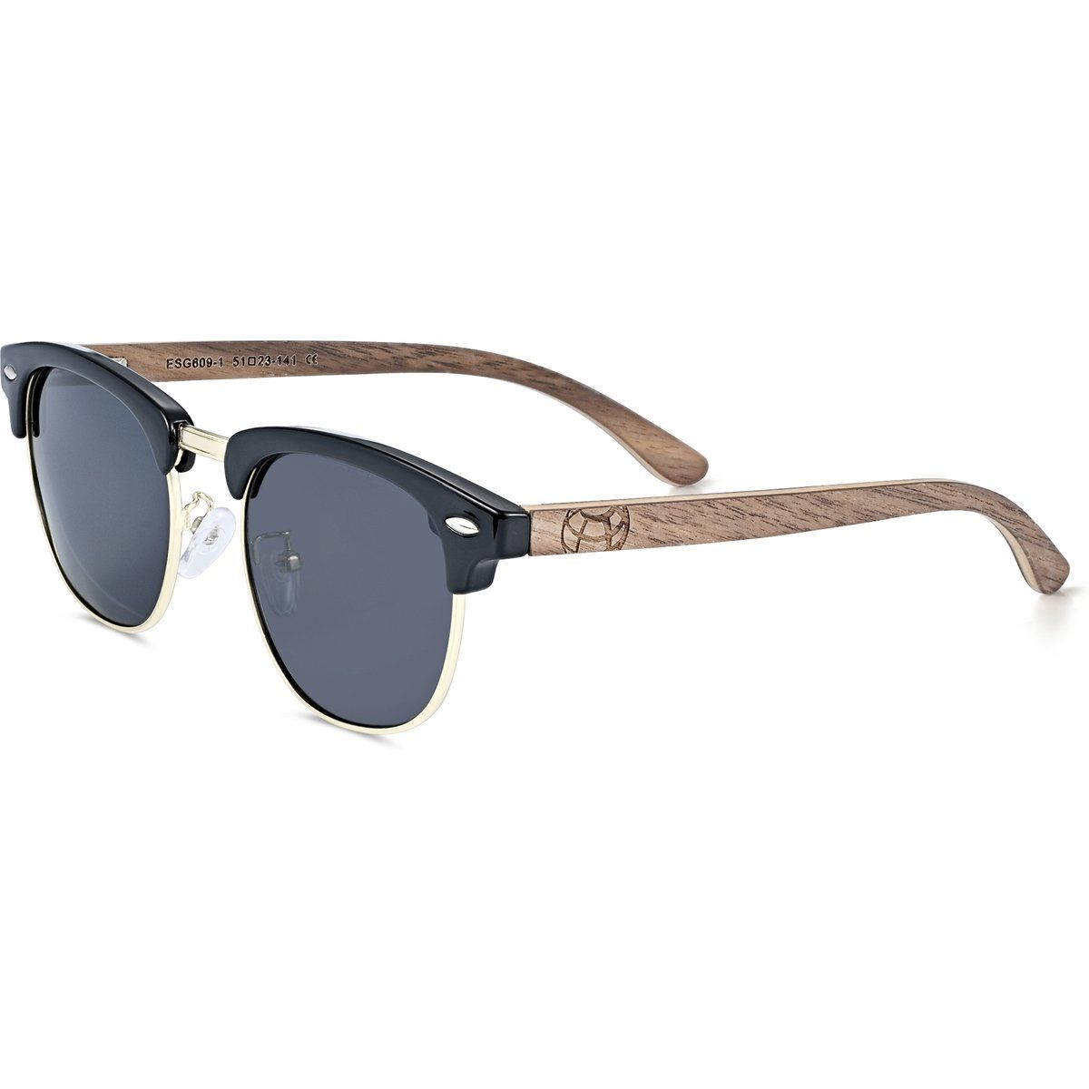 Sonnenbrille im Clubmaster-Stil mit Holzbügeln