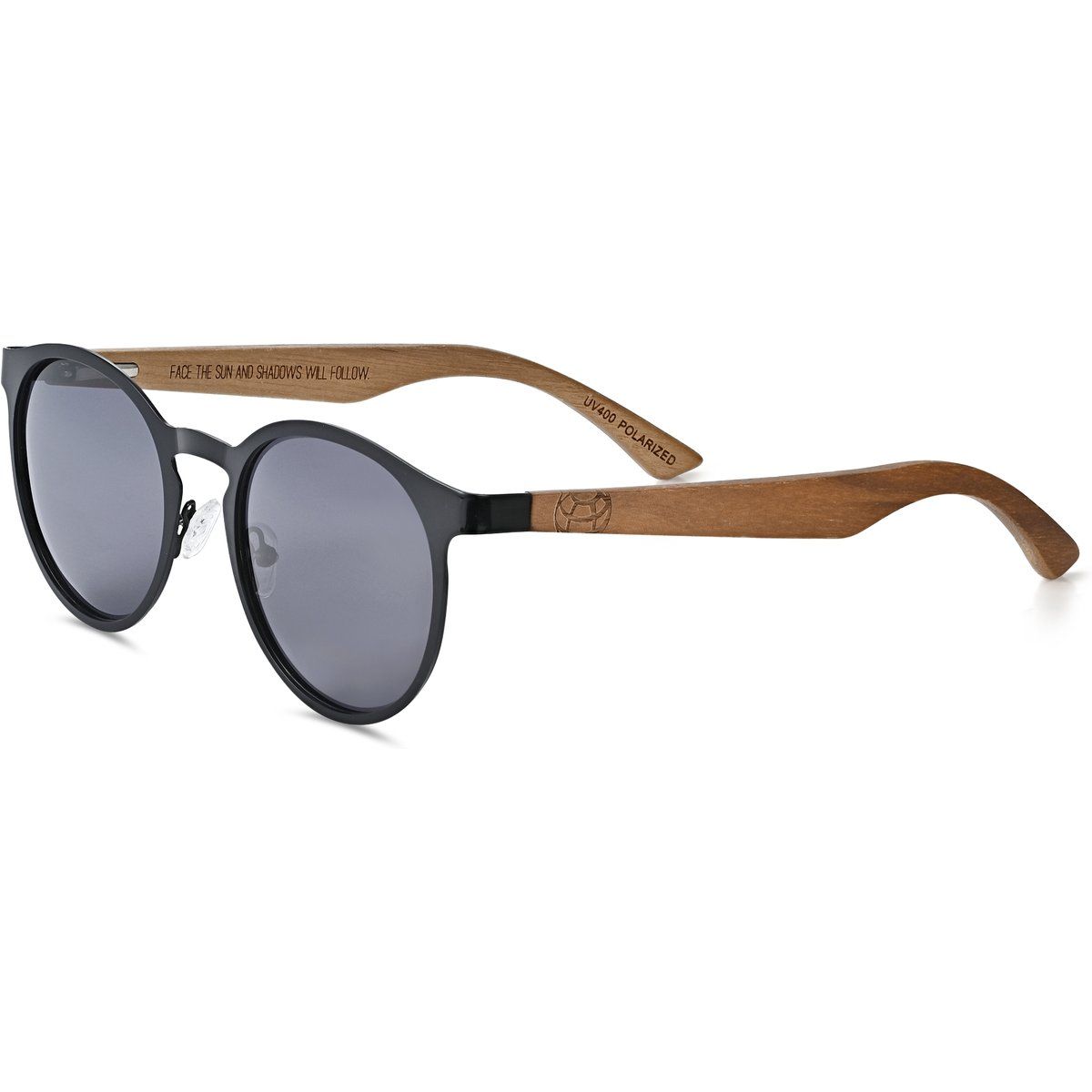 Sonnenbrille mit runden Gläsern und Holz Bügeln