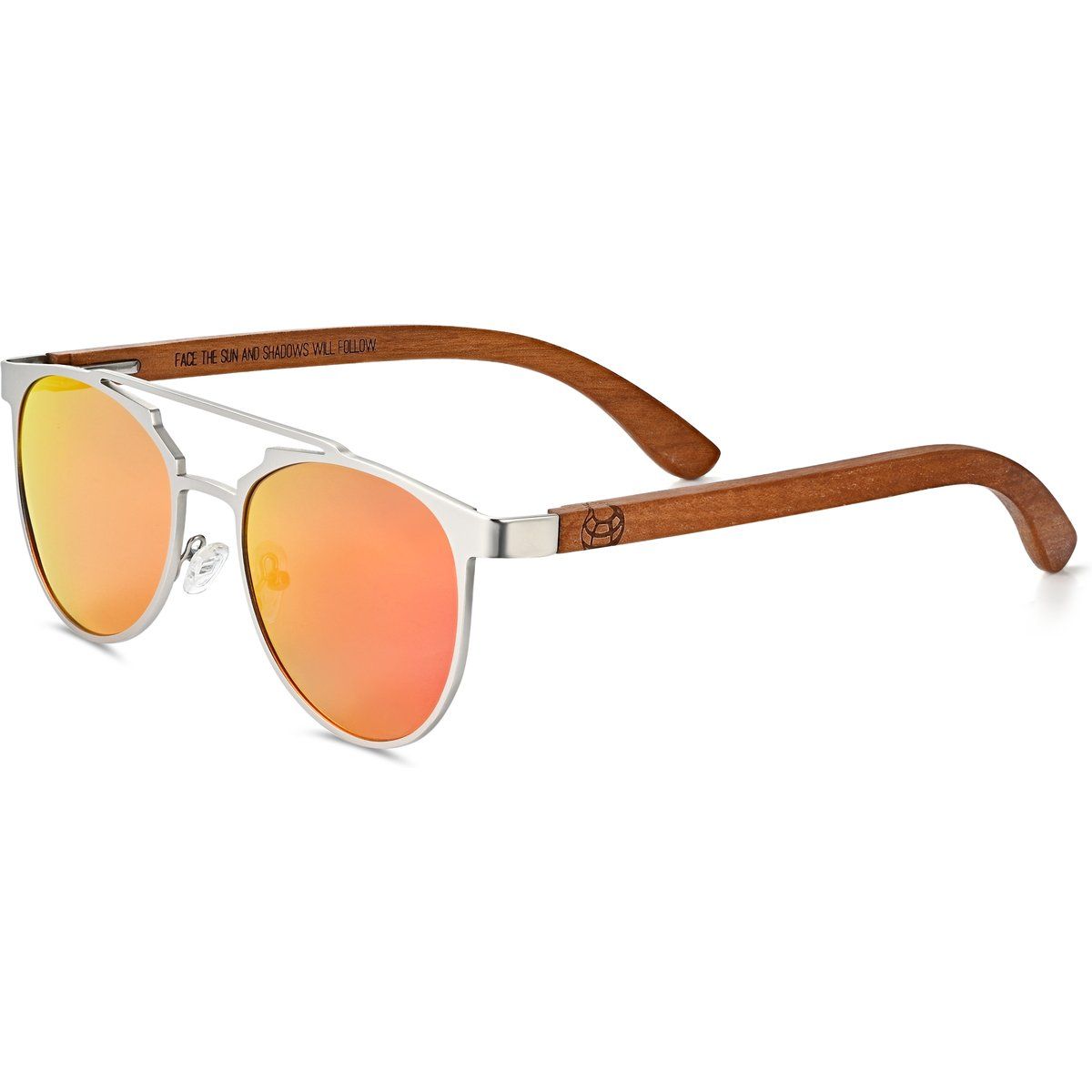 Sonnenbrille mit Metallrahmen und Holzbügeln