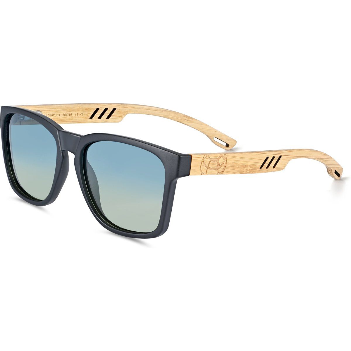 Sonnenbrille mit quadratischem Rahmen und Bambusbügel