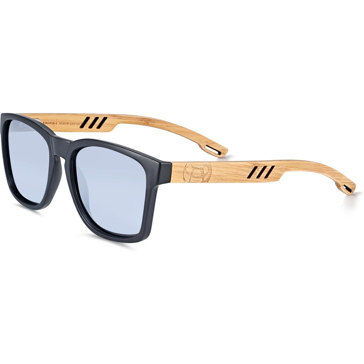 Sonnenbrille mit schwarzem Rahmen und Bambusbügeln