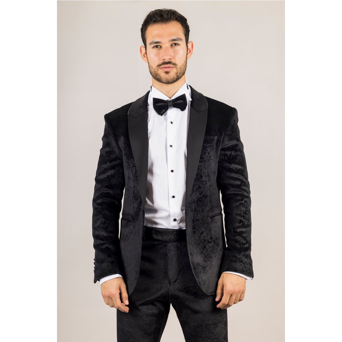 Elegantes schwarzes Samt Hochzeitsanzug Set
