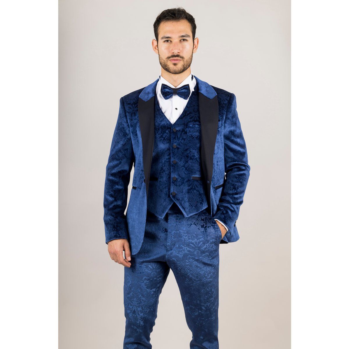 Herren 3-teiliger Hochzeitsanzug aus Paisley-Samt
