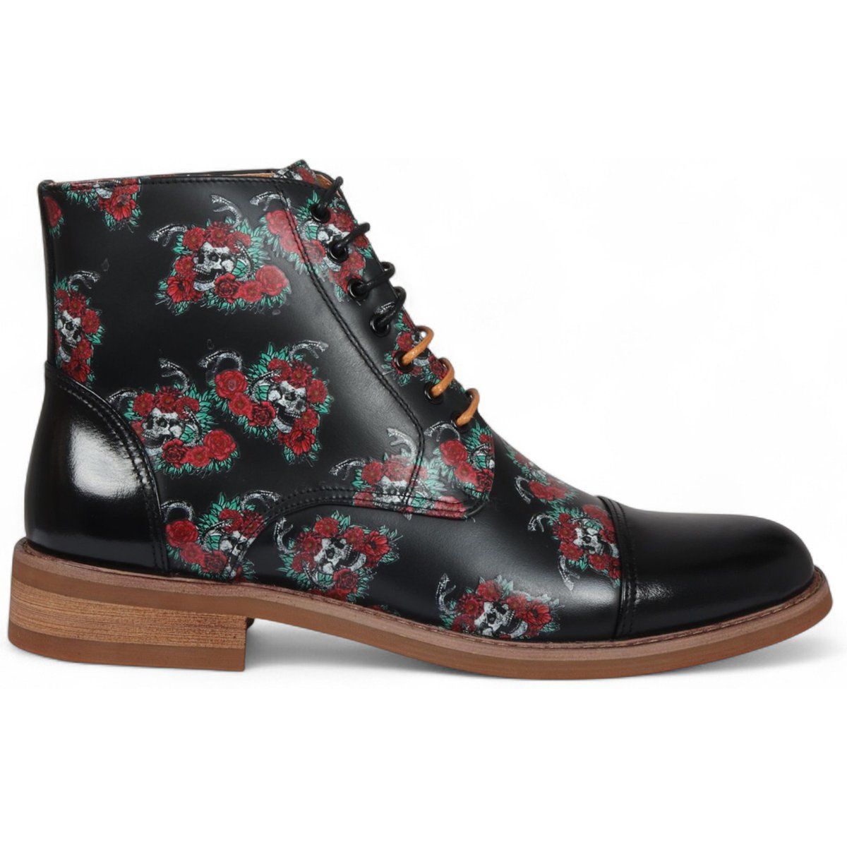 Leder Oxford Stiefel mit Totenkopf-Blumenmuster
