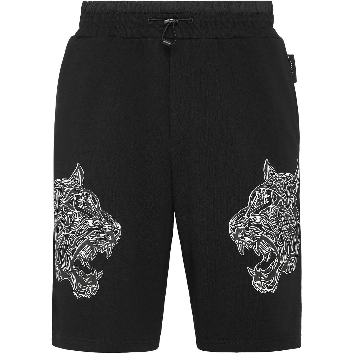 Schwarze Fleece-Shorts mit Tigerprint