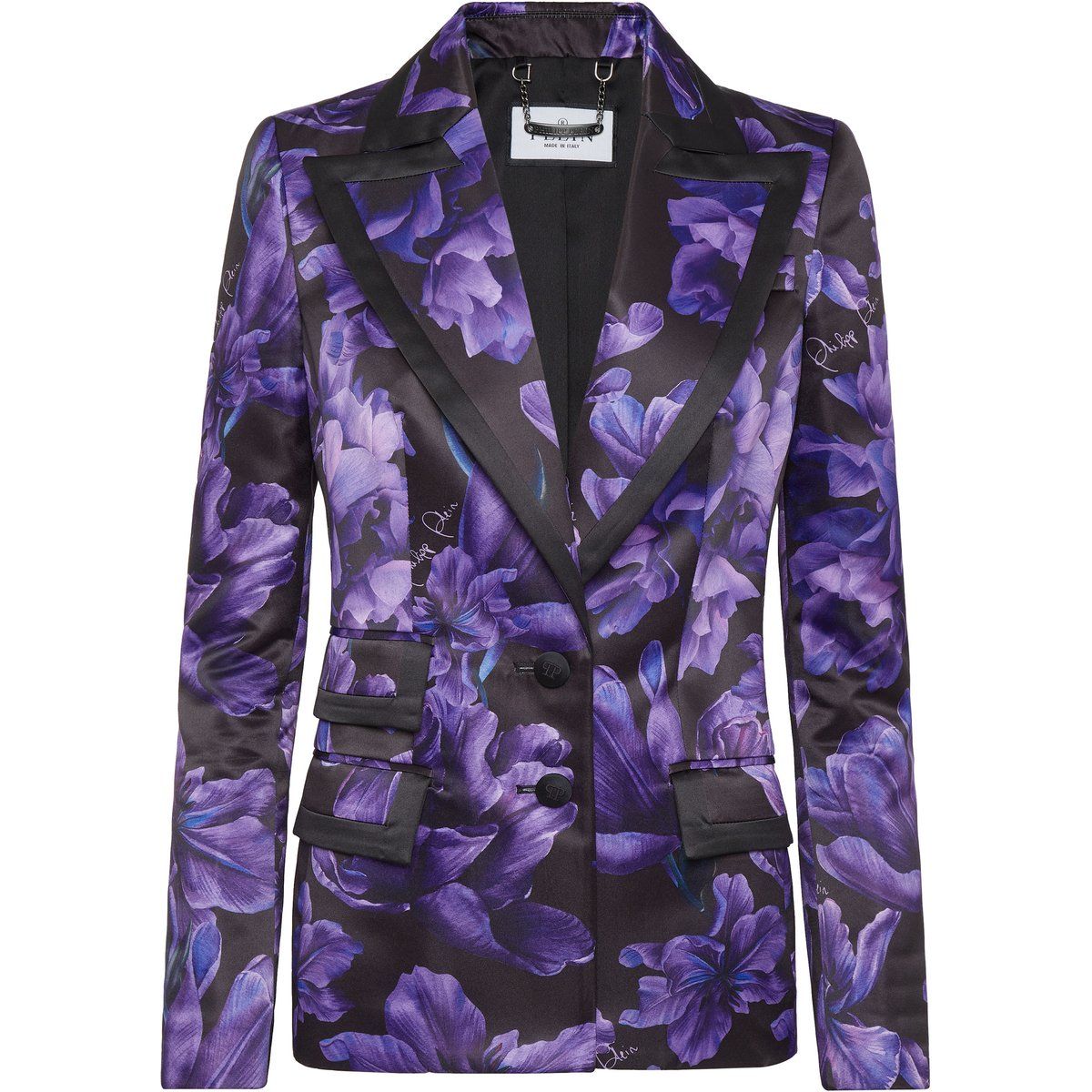 Blazer aus Satin mit Blumenmuster und Revers