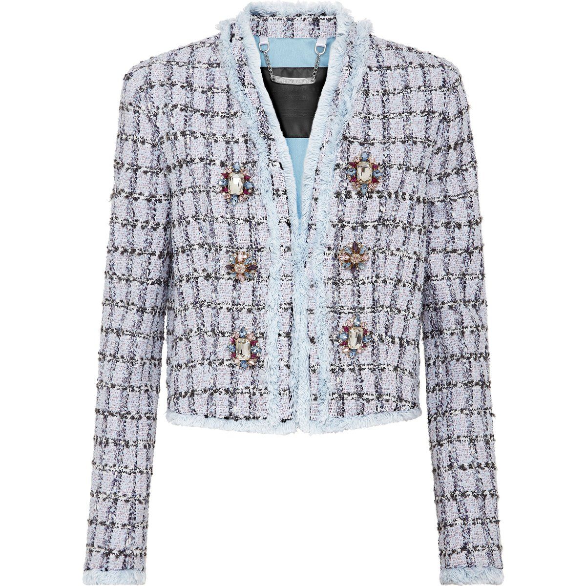 Tweed Jacke mit Strassbroschen