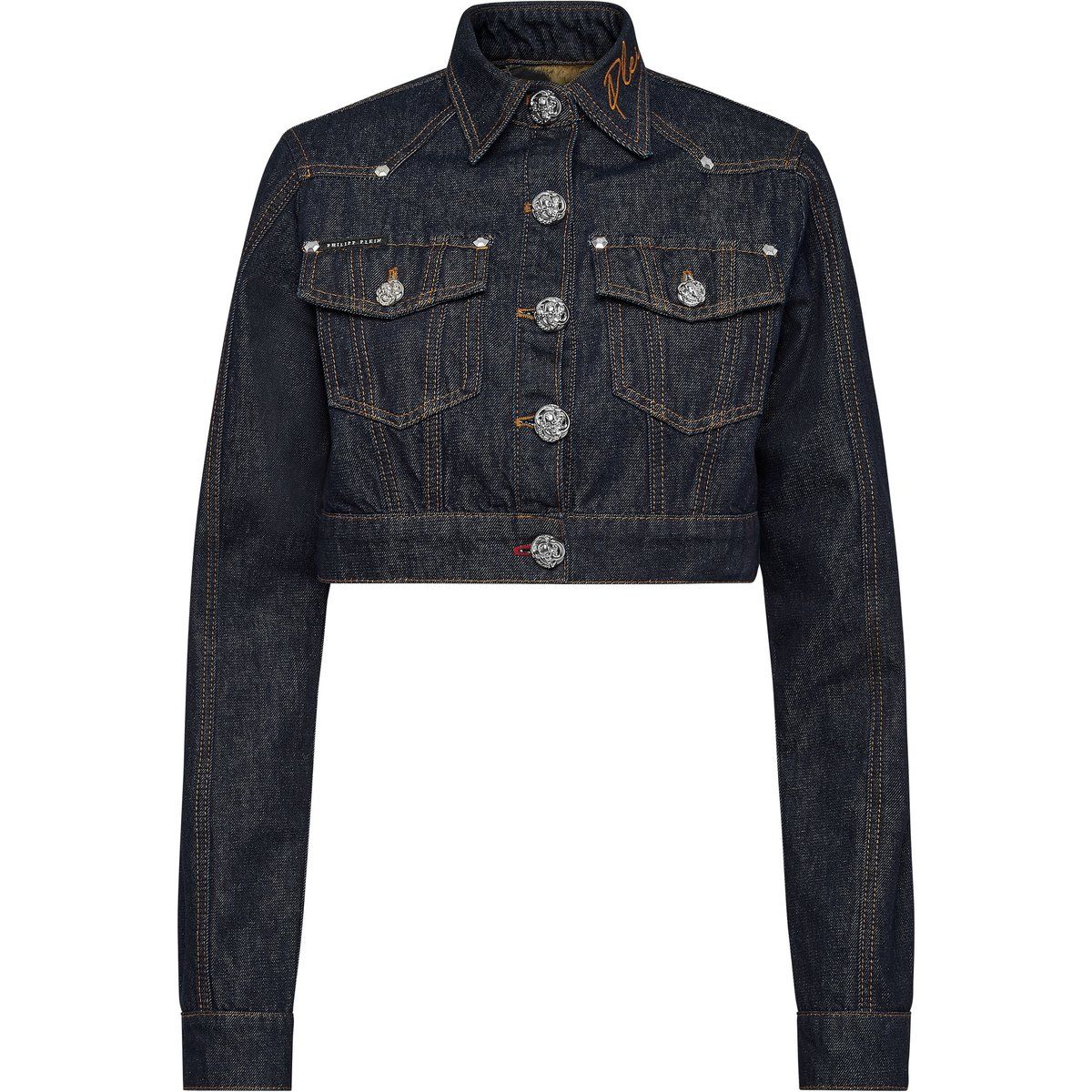 Kurze Jeansjacke mit verzierten Knöpfen