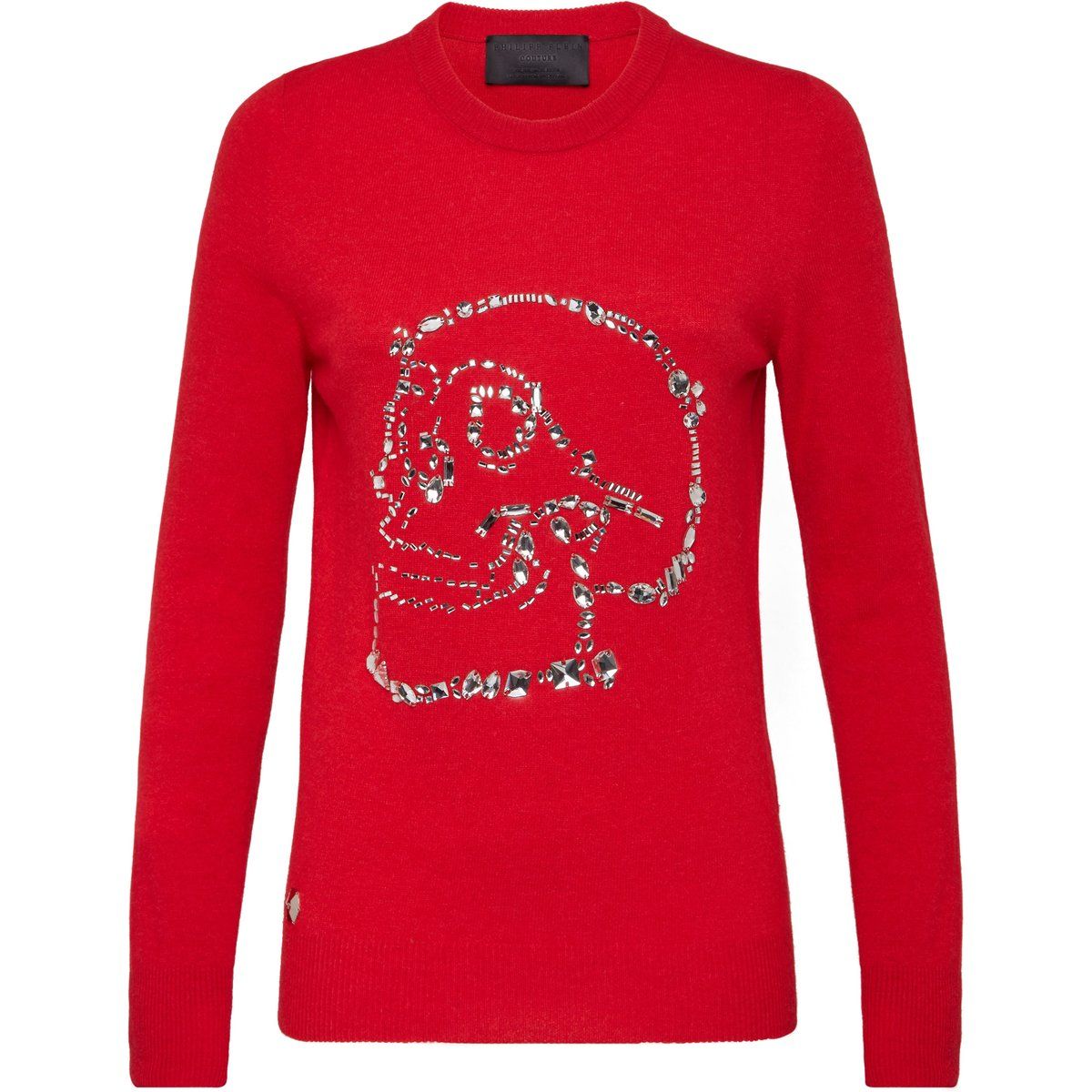 Rundhalspullover mit Strass-Totenkopf