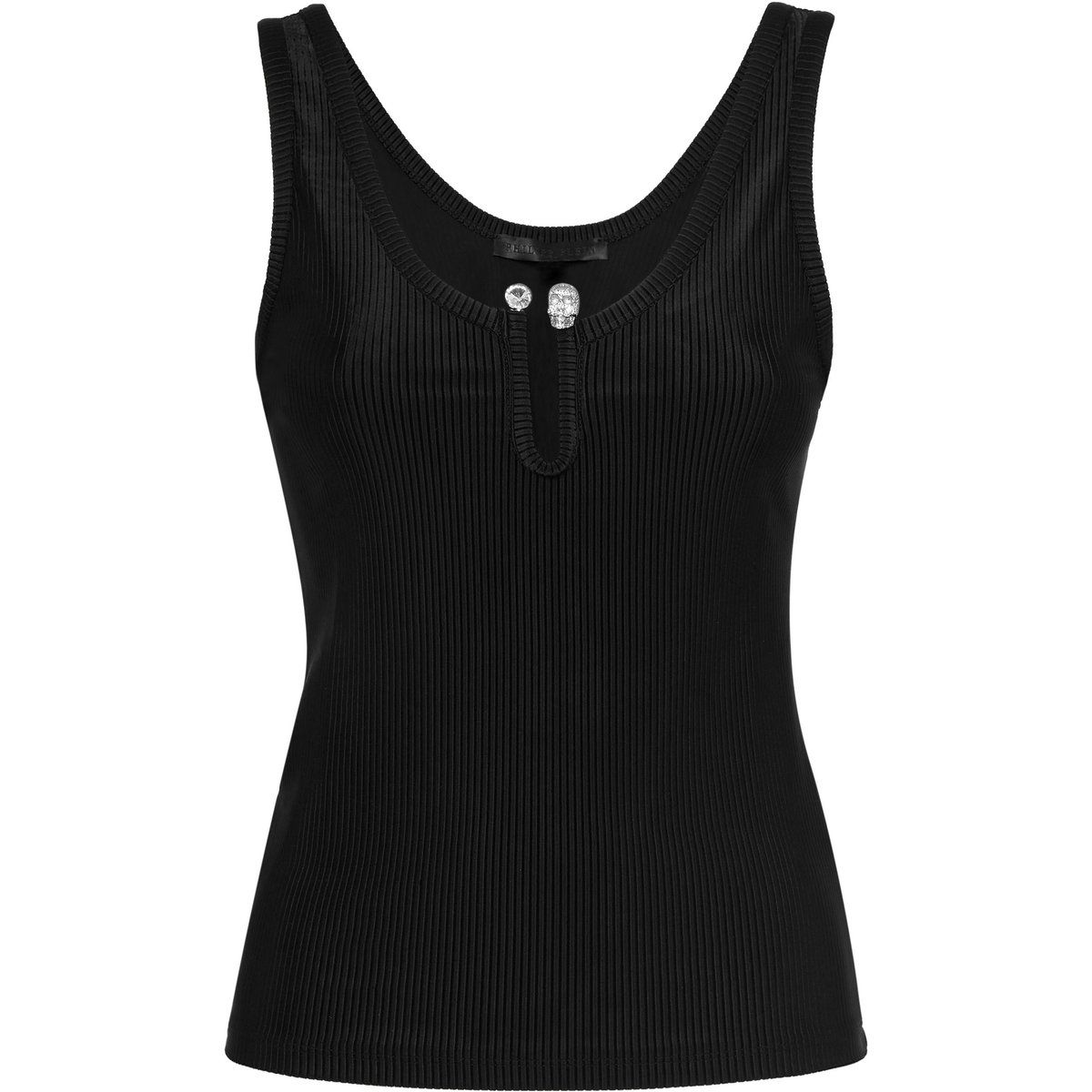 Geripptes Strick-Tanktop mit Schmucksteinen