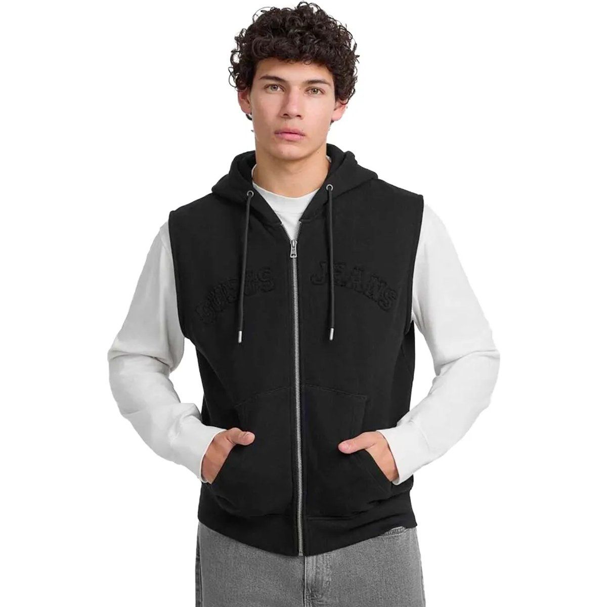 Ärmelloses Herren-Kapuzen-Sweatshirt mit Reißverschluss