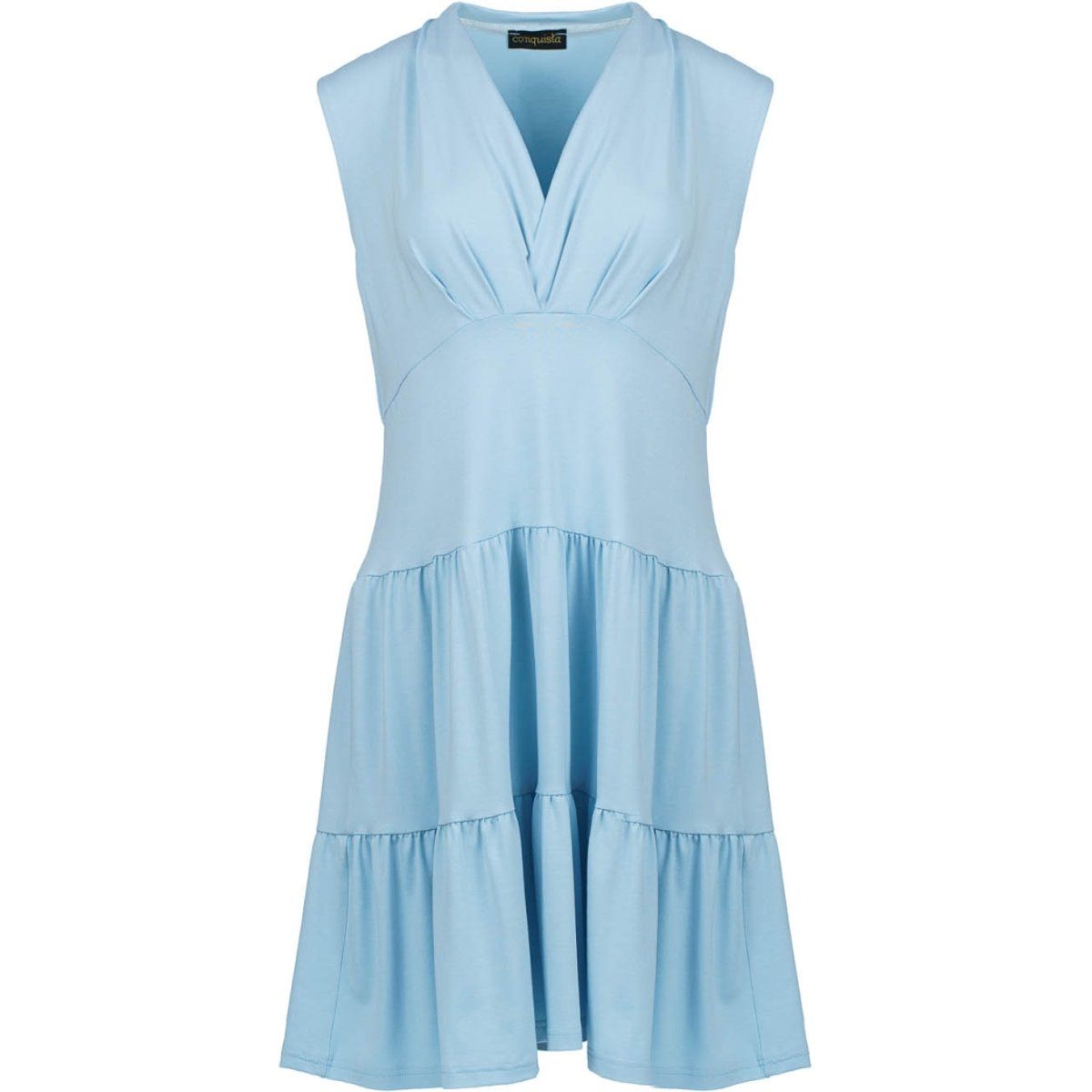 Ärmelloses Jerseykleid mit Stufen und V-Ausschnitt