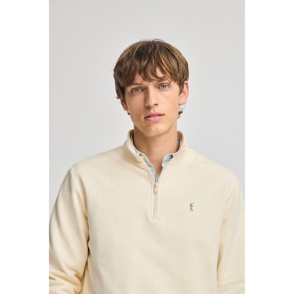 Klassisches Baumwoll-Sweatshirt mit halbem Reißverschluss