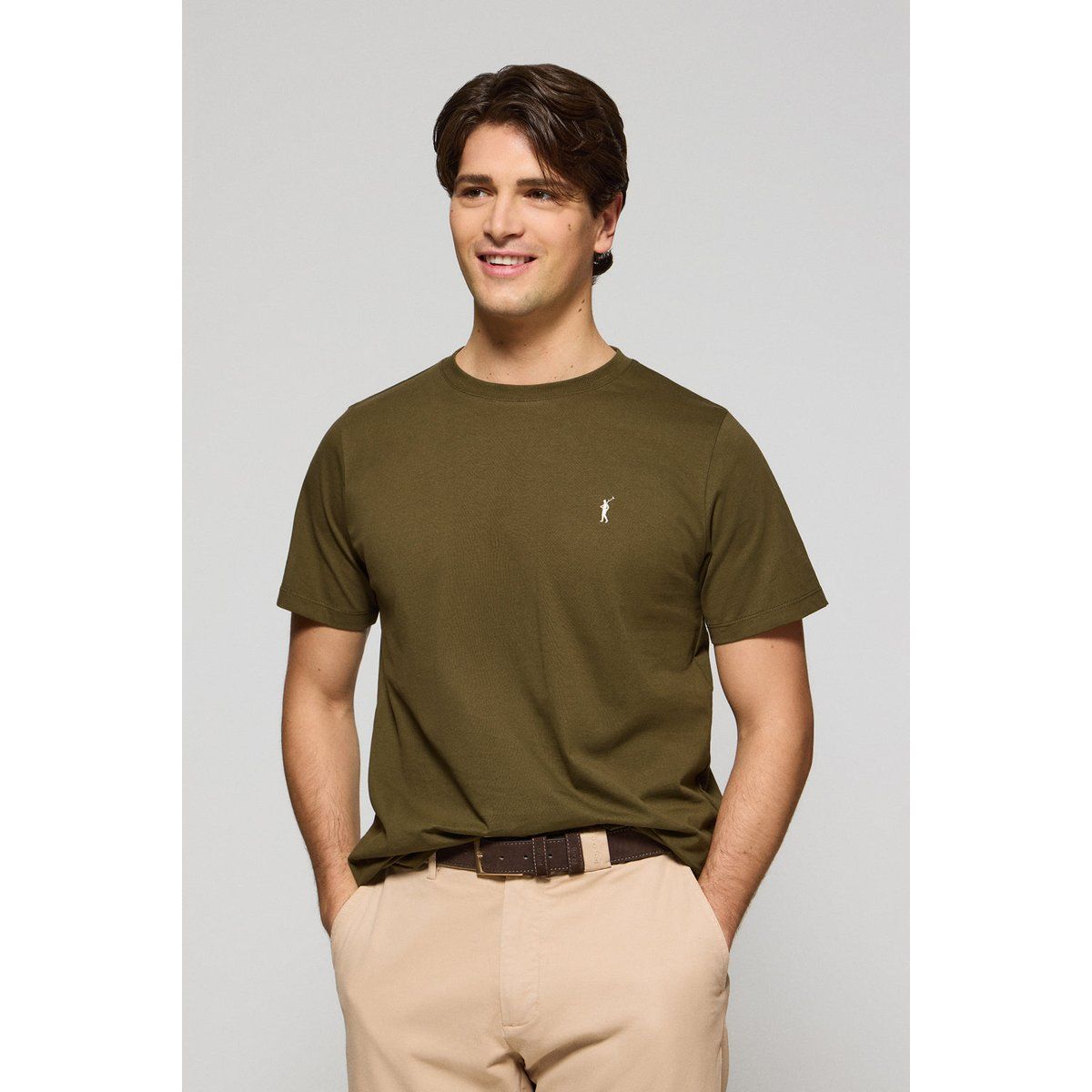 Khaki Baumwoll-T-Shirt mit Logo