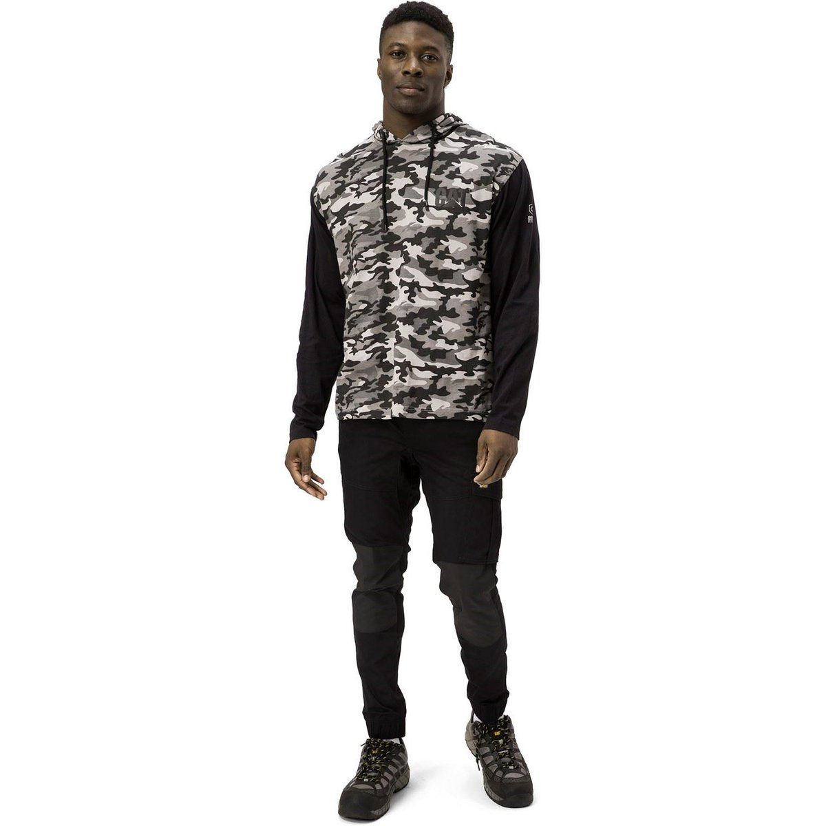 Caterpillar Kapuzenshirt mit langen Ärmeln aus Baumwolle für Herren in Grau
