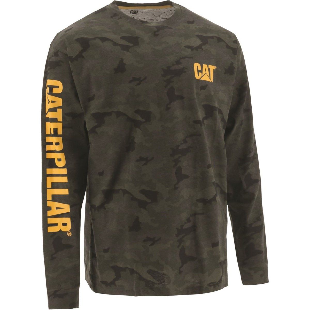 Caterpillar Markenzeichen Banner Langarm Baumwoll Herren Grün T-Shirt