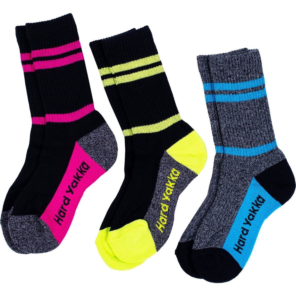 Hard Yakka Crew 3er-Pack Baumwoll-Arbeits-Socken für Frauen in Mehrfarbig